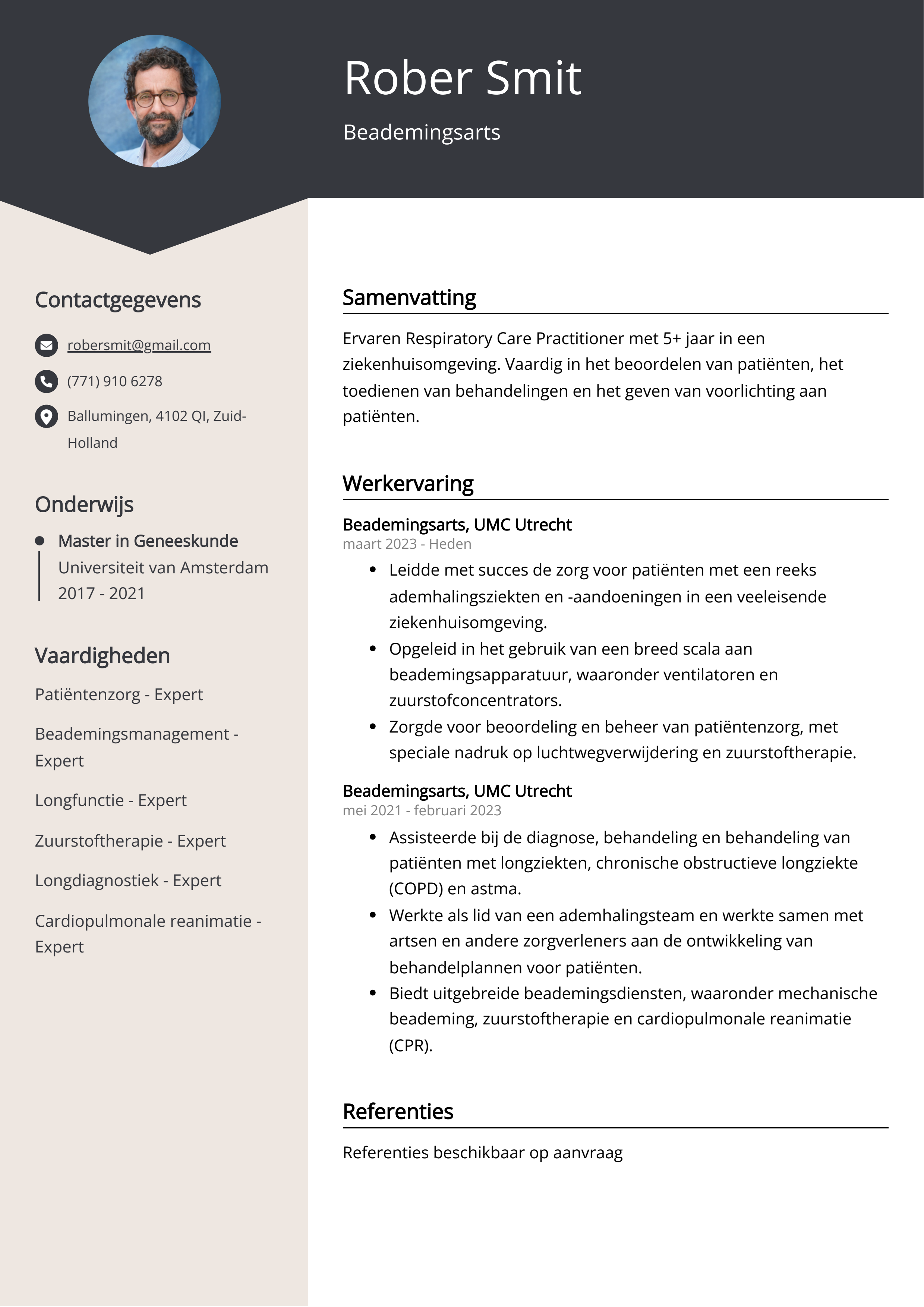 Beademingsarts CV Voorbeeld