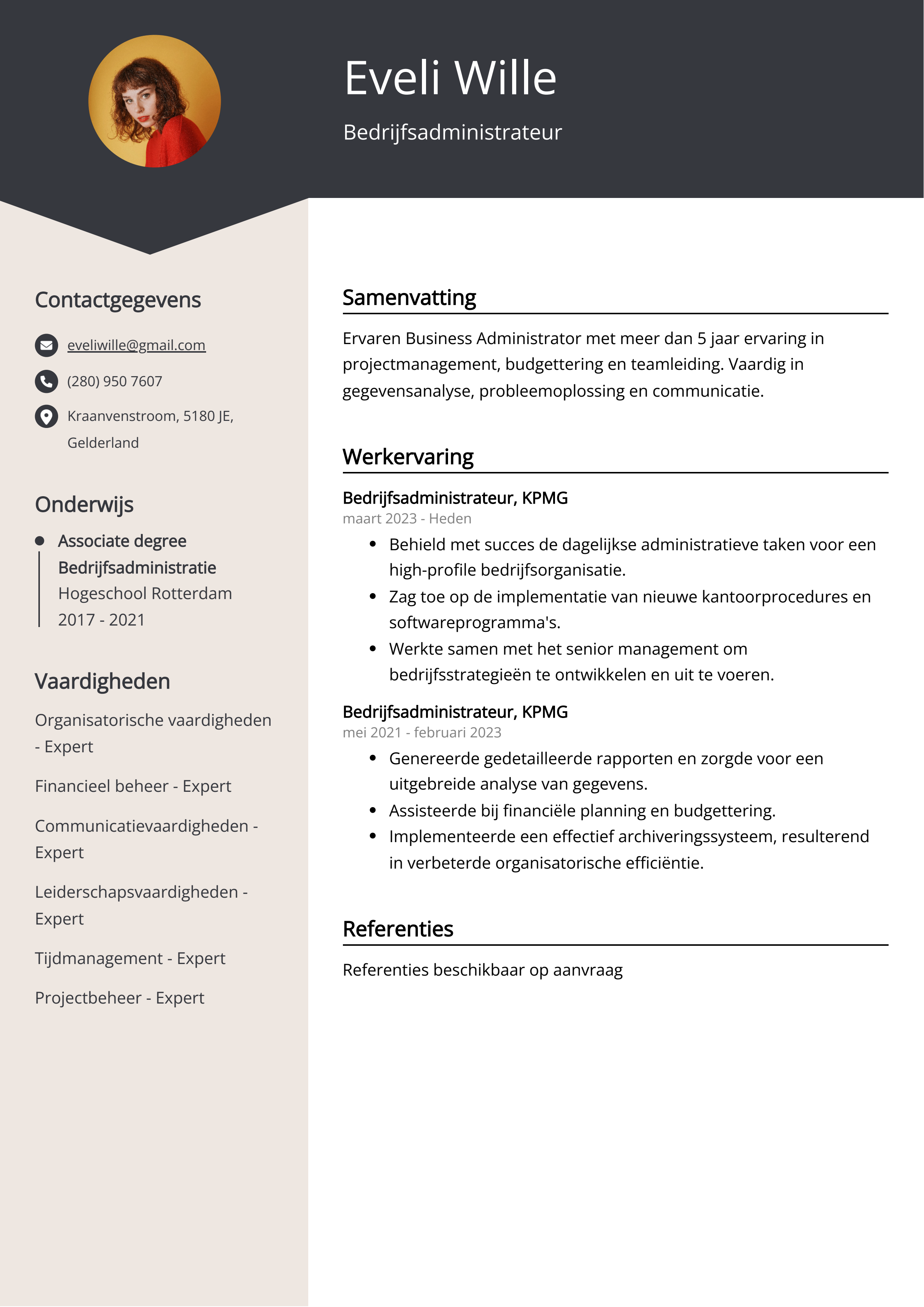 Bedrijfsadministrateur CV Voorbeeld