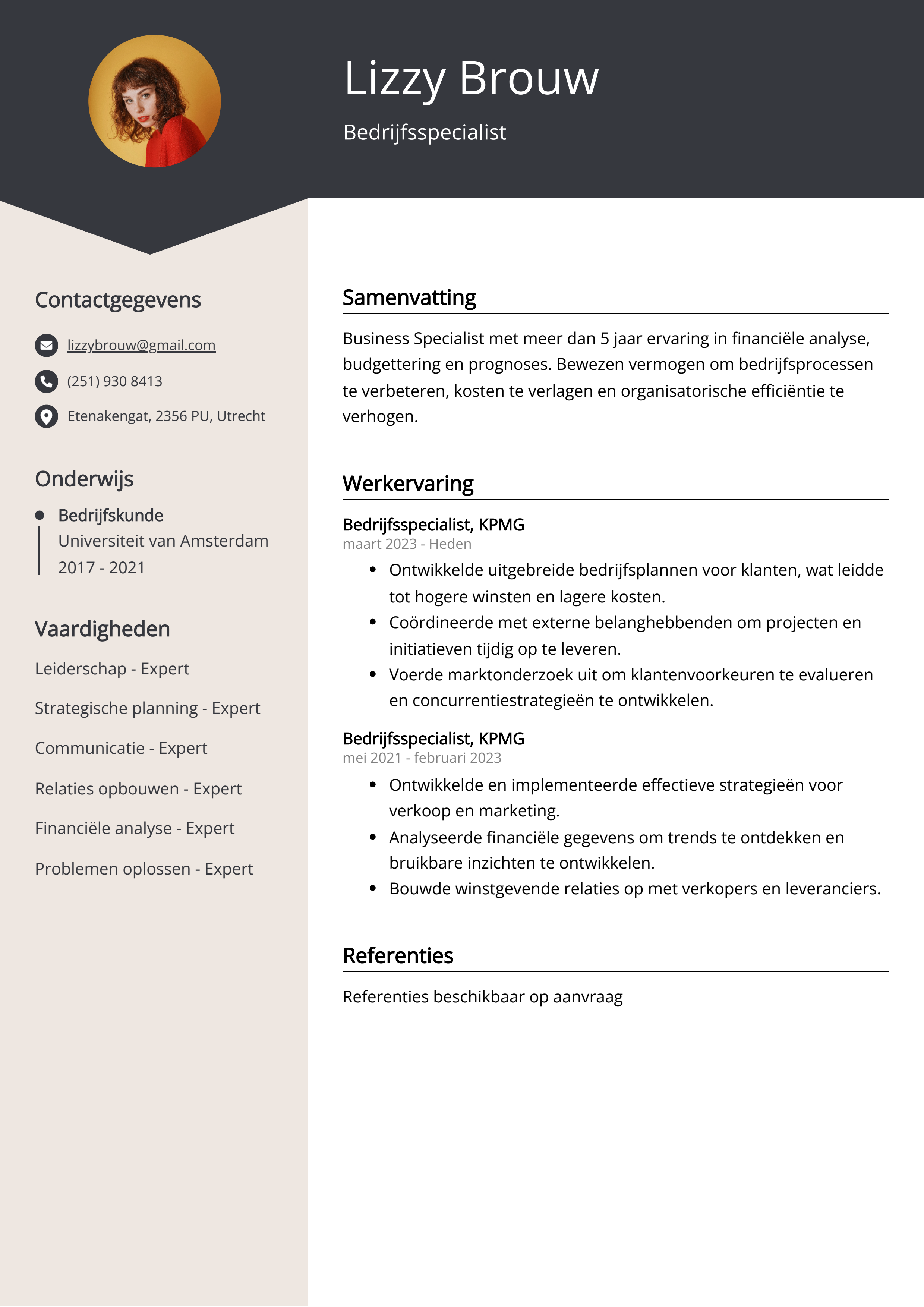 Bedrijfsspecialist CV Voorbeeld