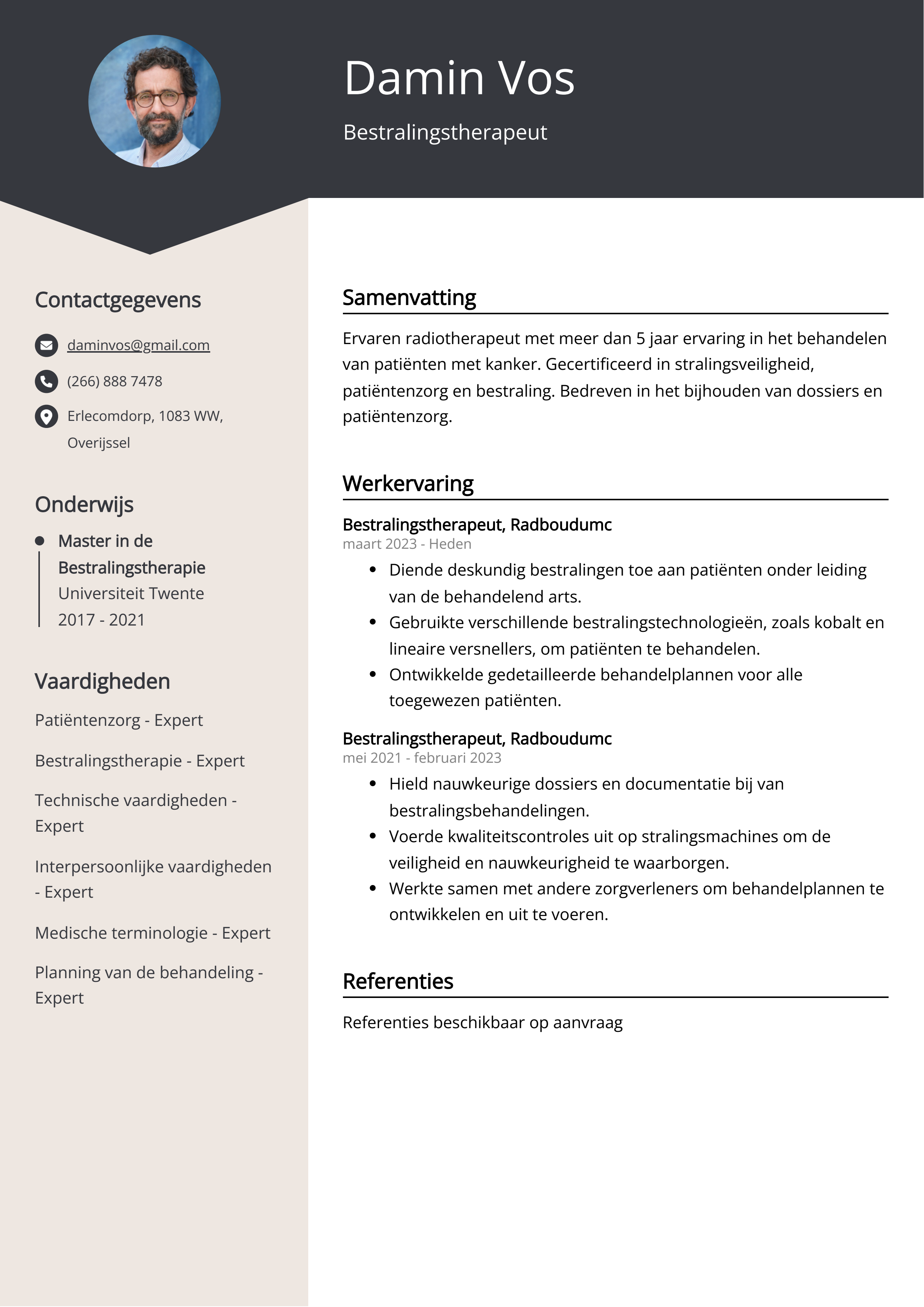 Bestralingstherapeut CV Voorbeeld