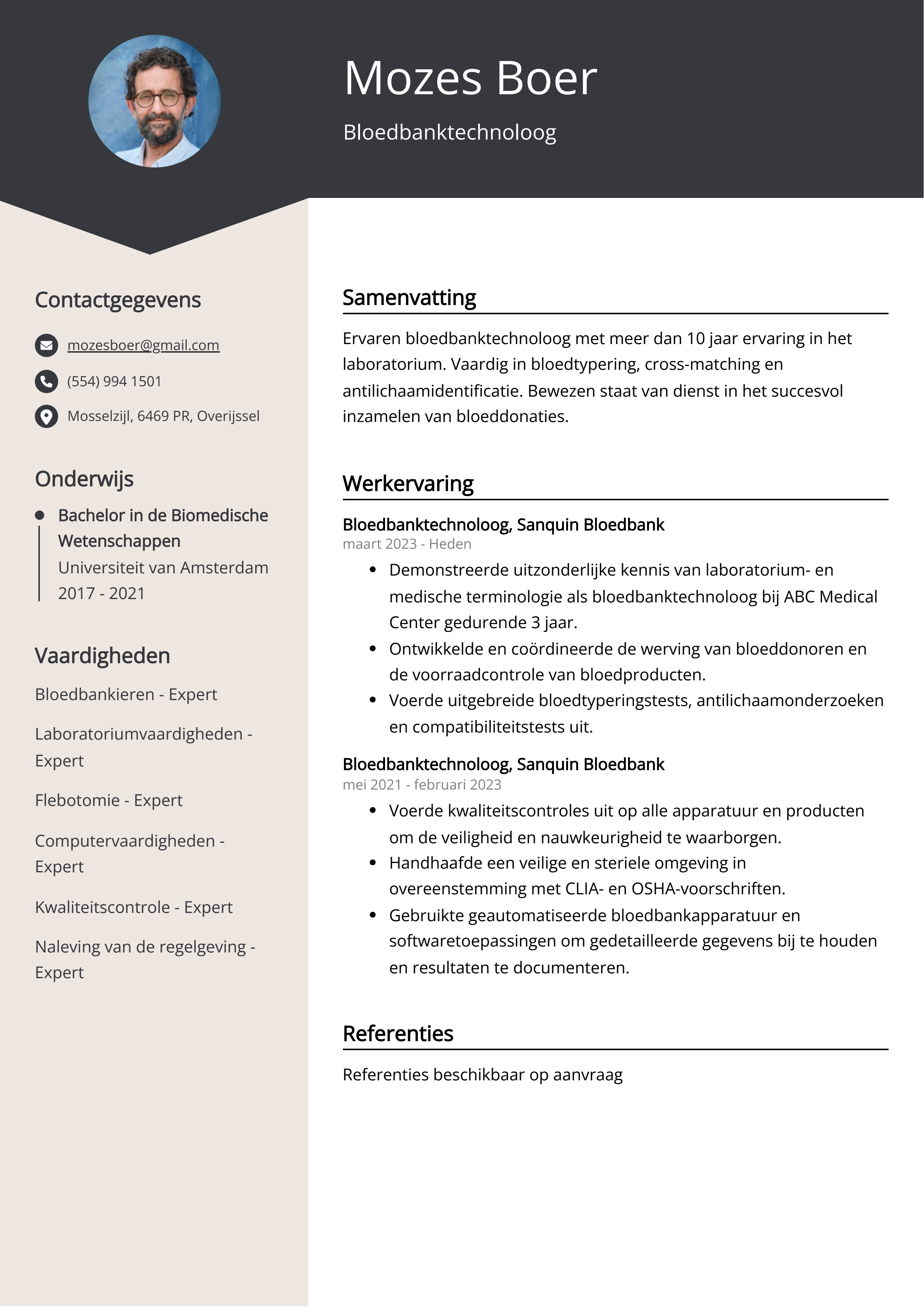 Bloedbanktechnoloog CV Voorbeeld