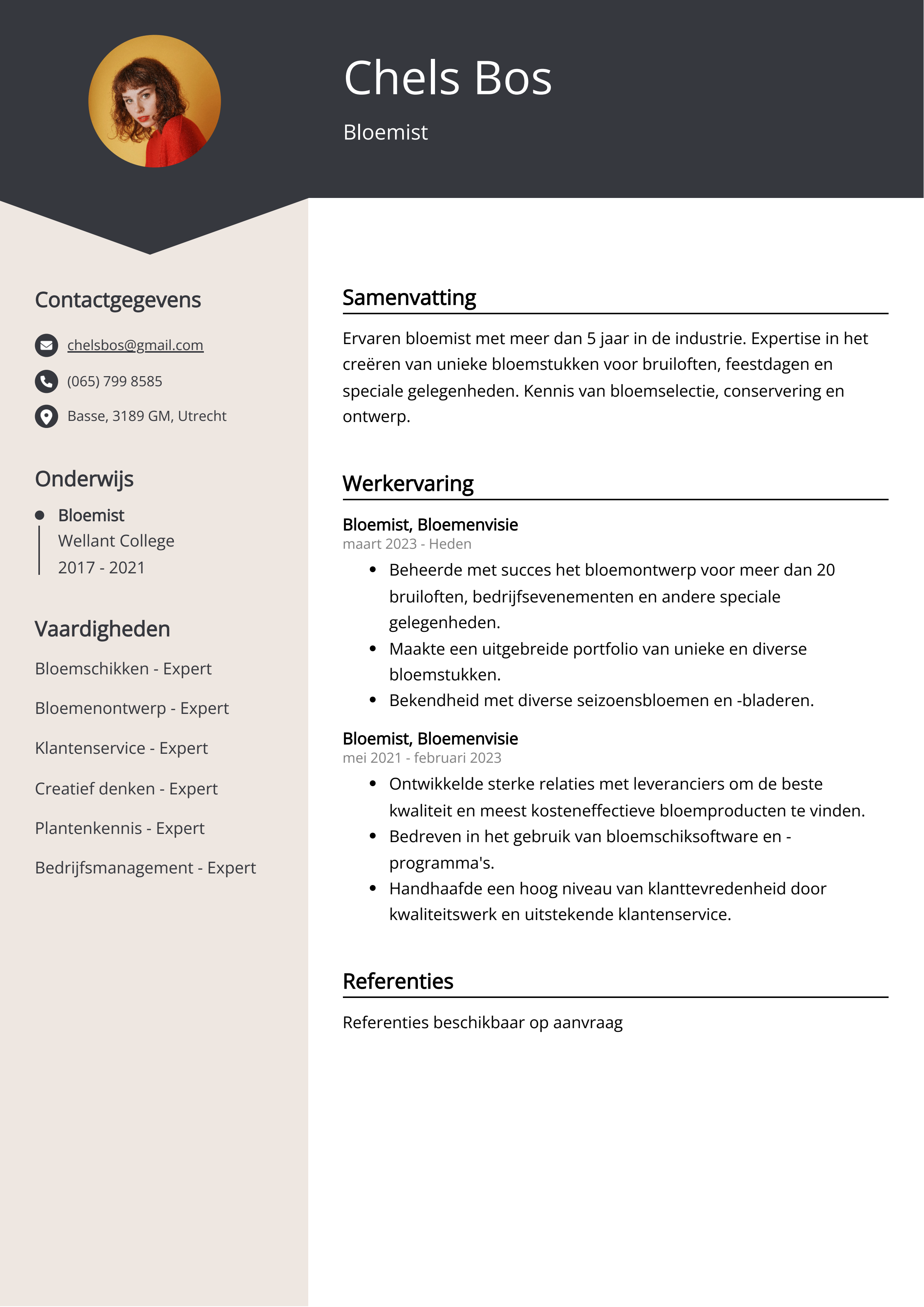 Bloemist CV Voorbeeld