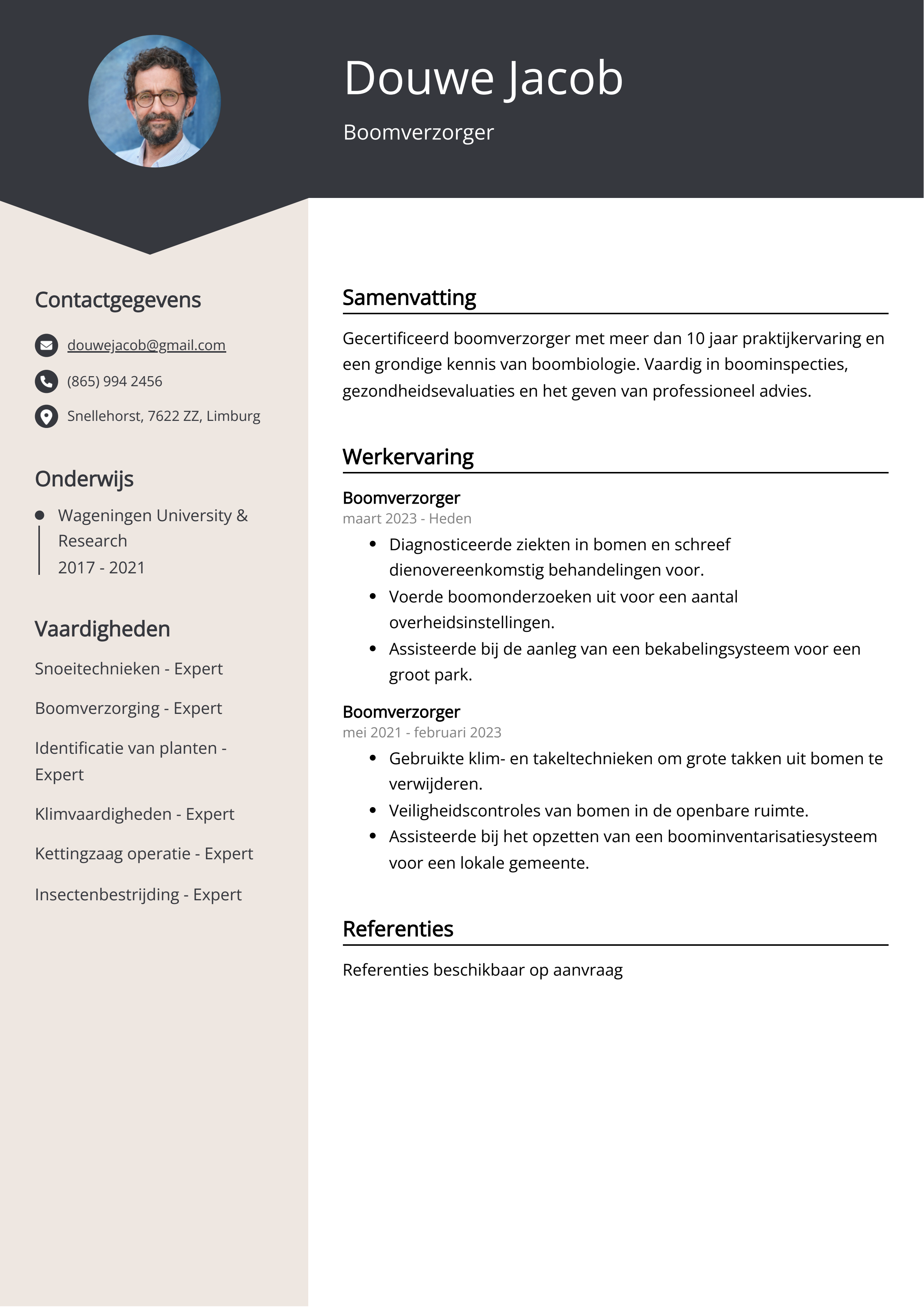 Boomverzorger CV Voorbeeld