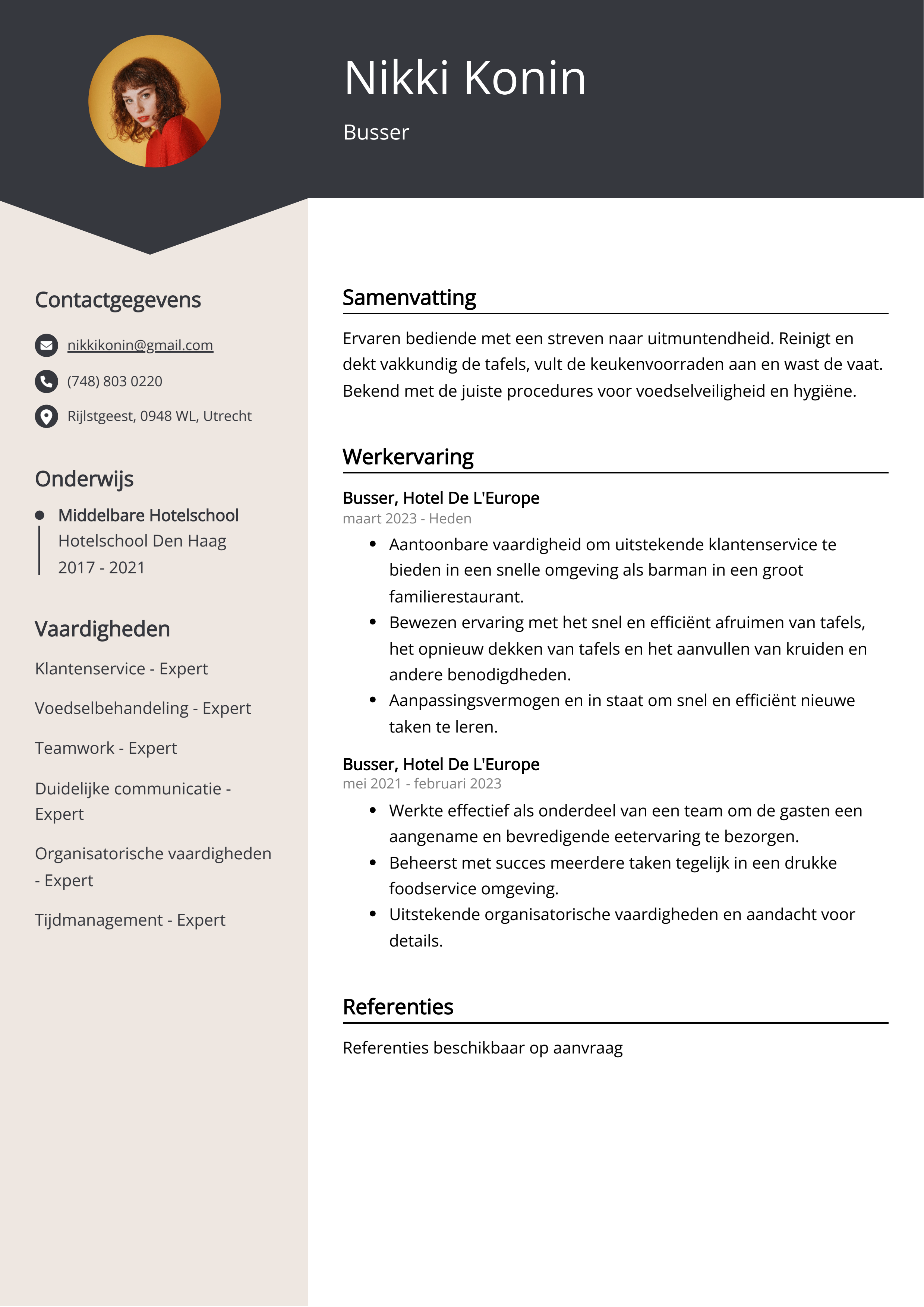 Busser CV Voorbeeld