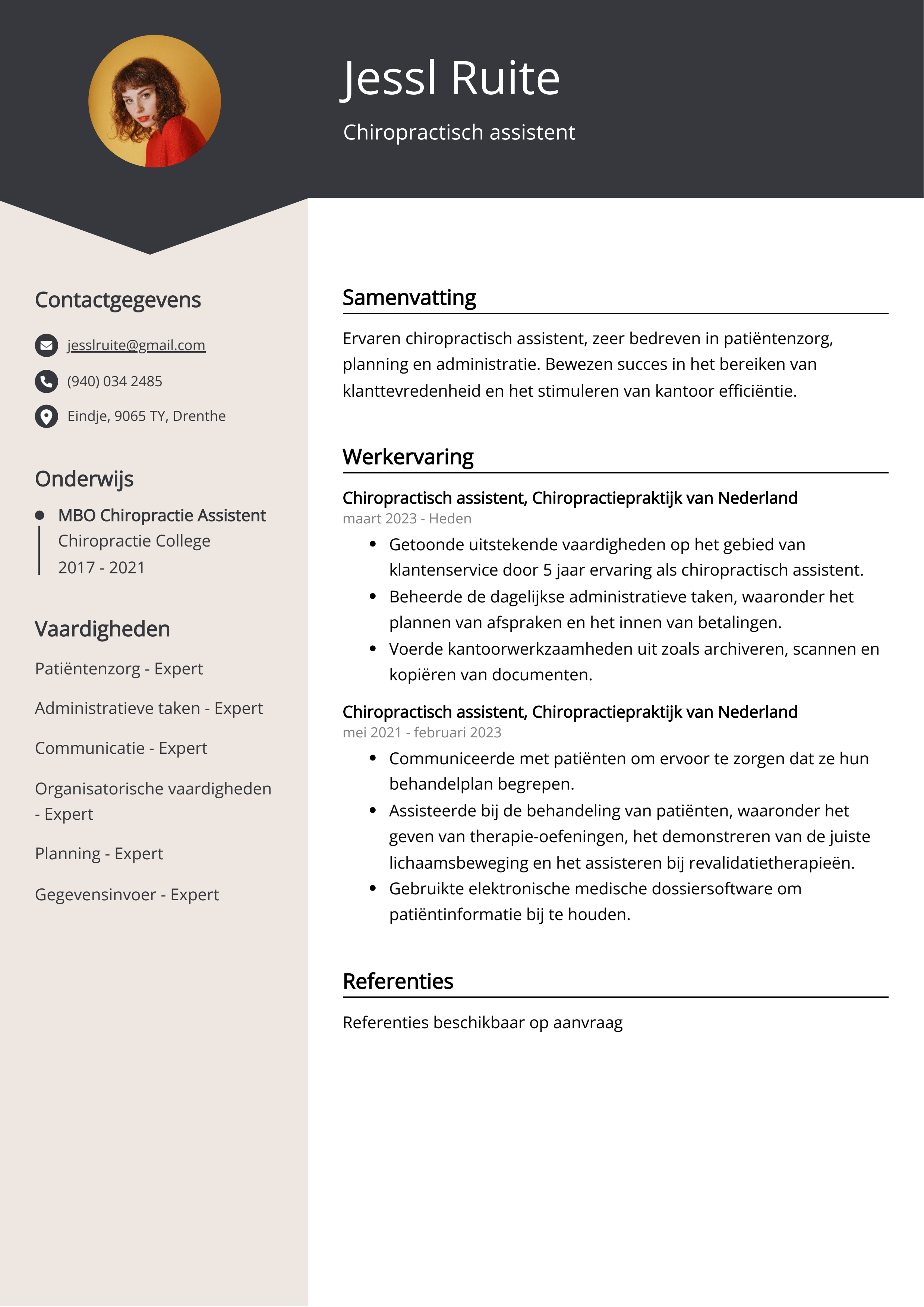 Chiropractisch assistent CV Voorbeeld