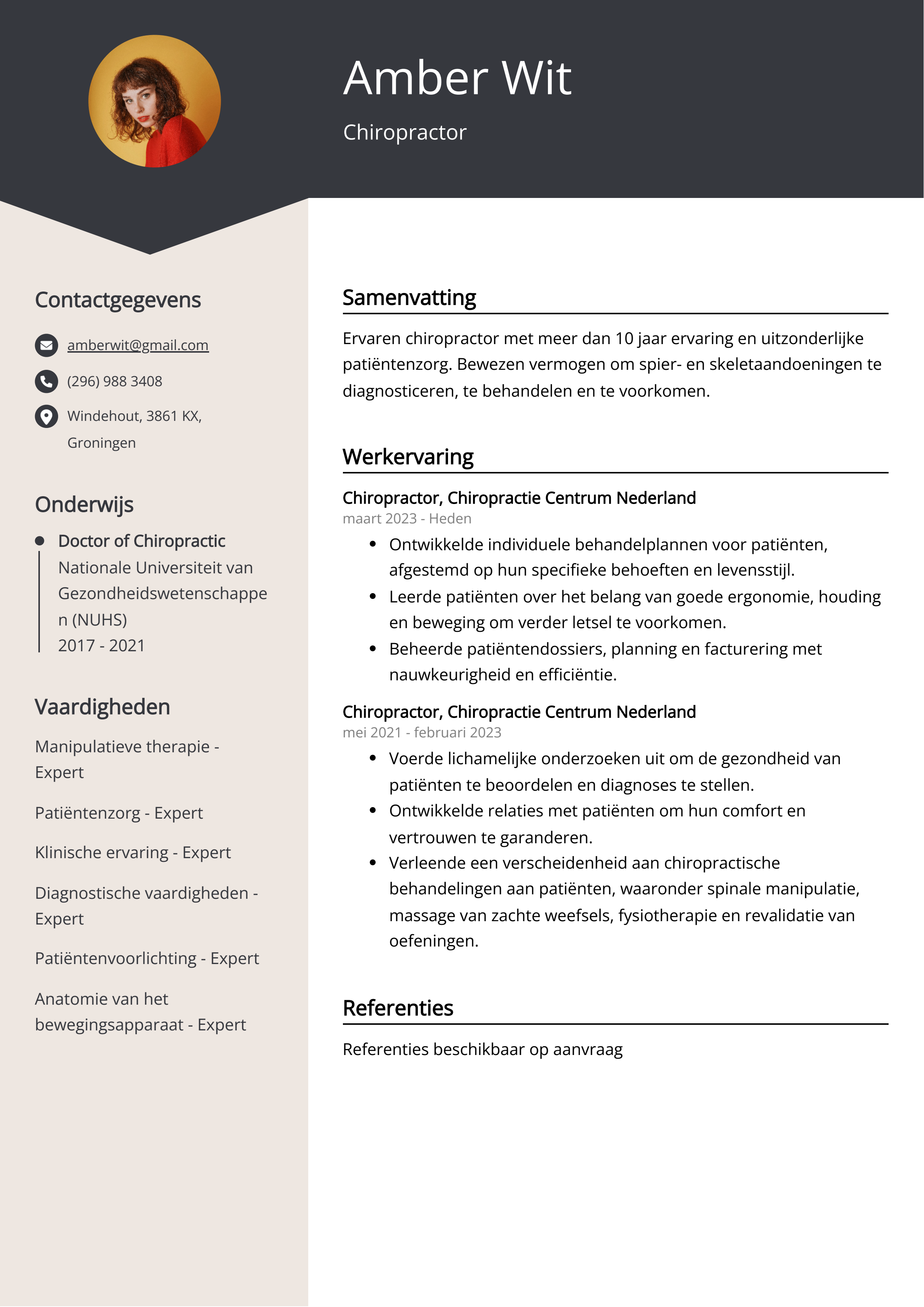 Chiropractor CV Voorbeeld