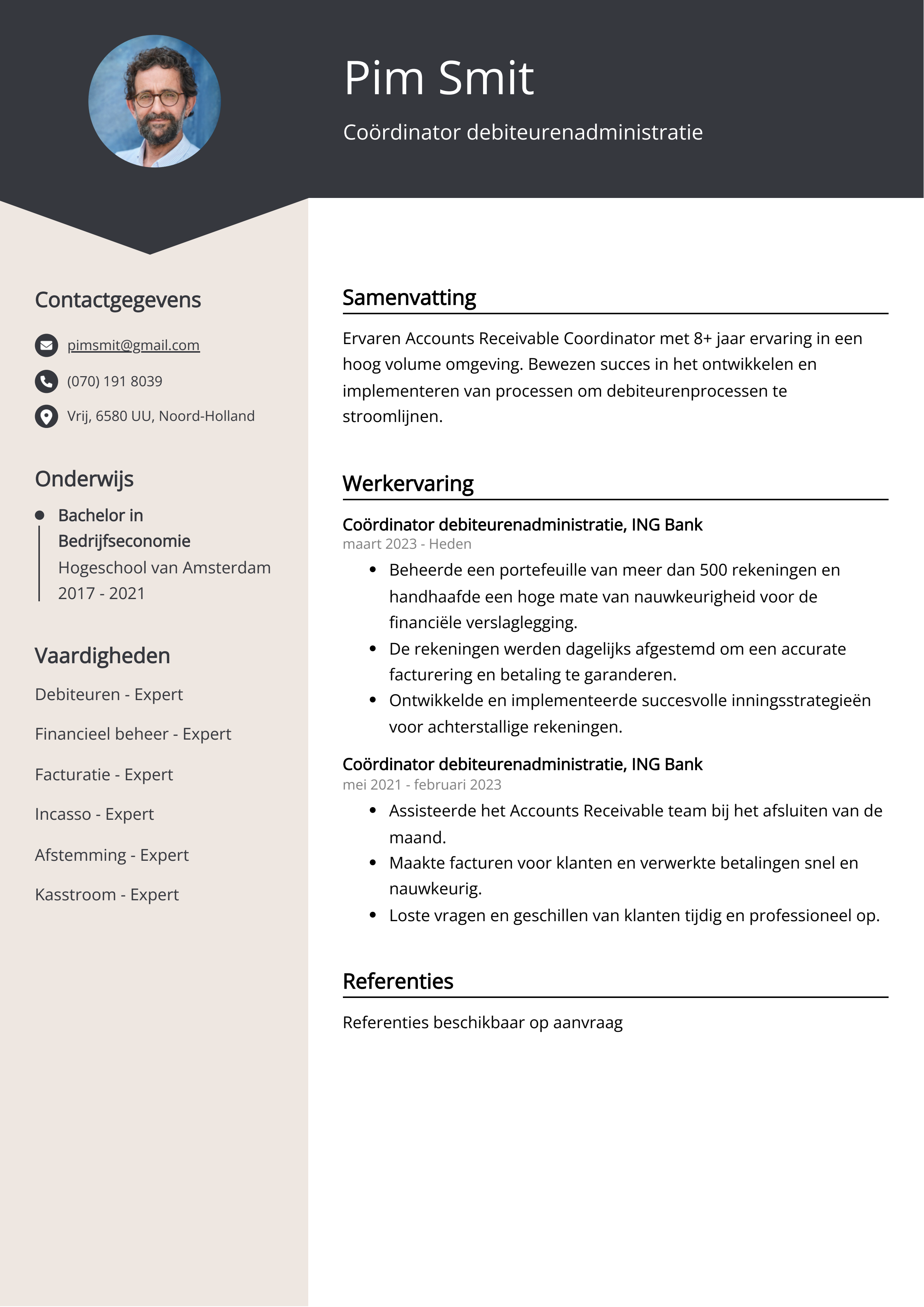 Coördinator debiteurenadministratie CV Voorbeeld