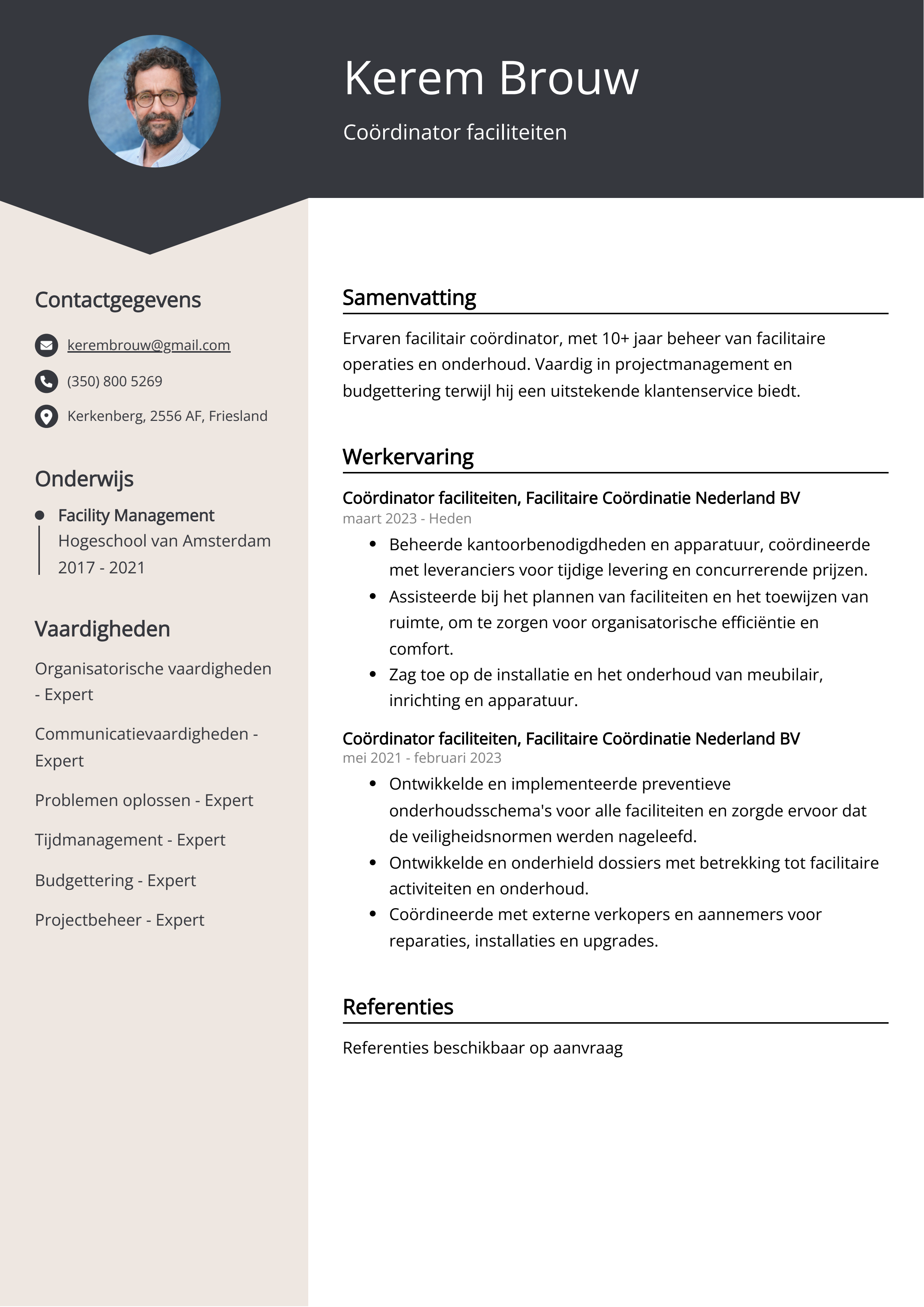 Coördinator faciliteiten CV Voorbeeld