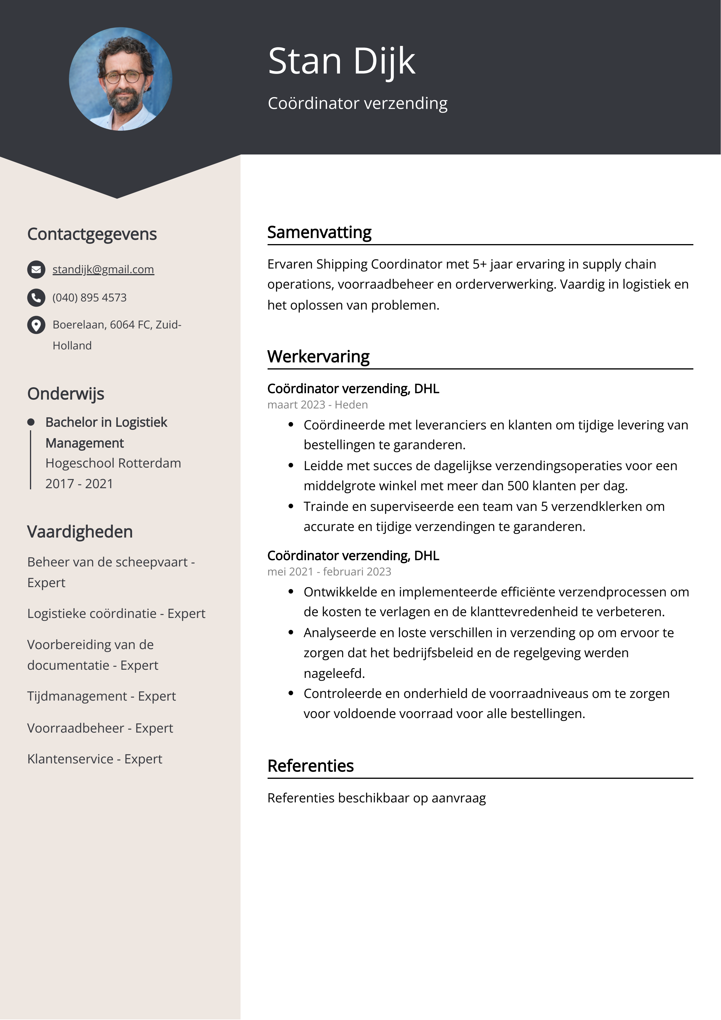 Coördinator verzending CV Voorbeeld