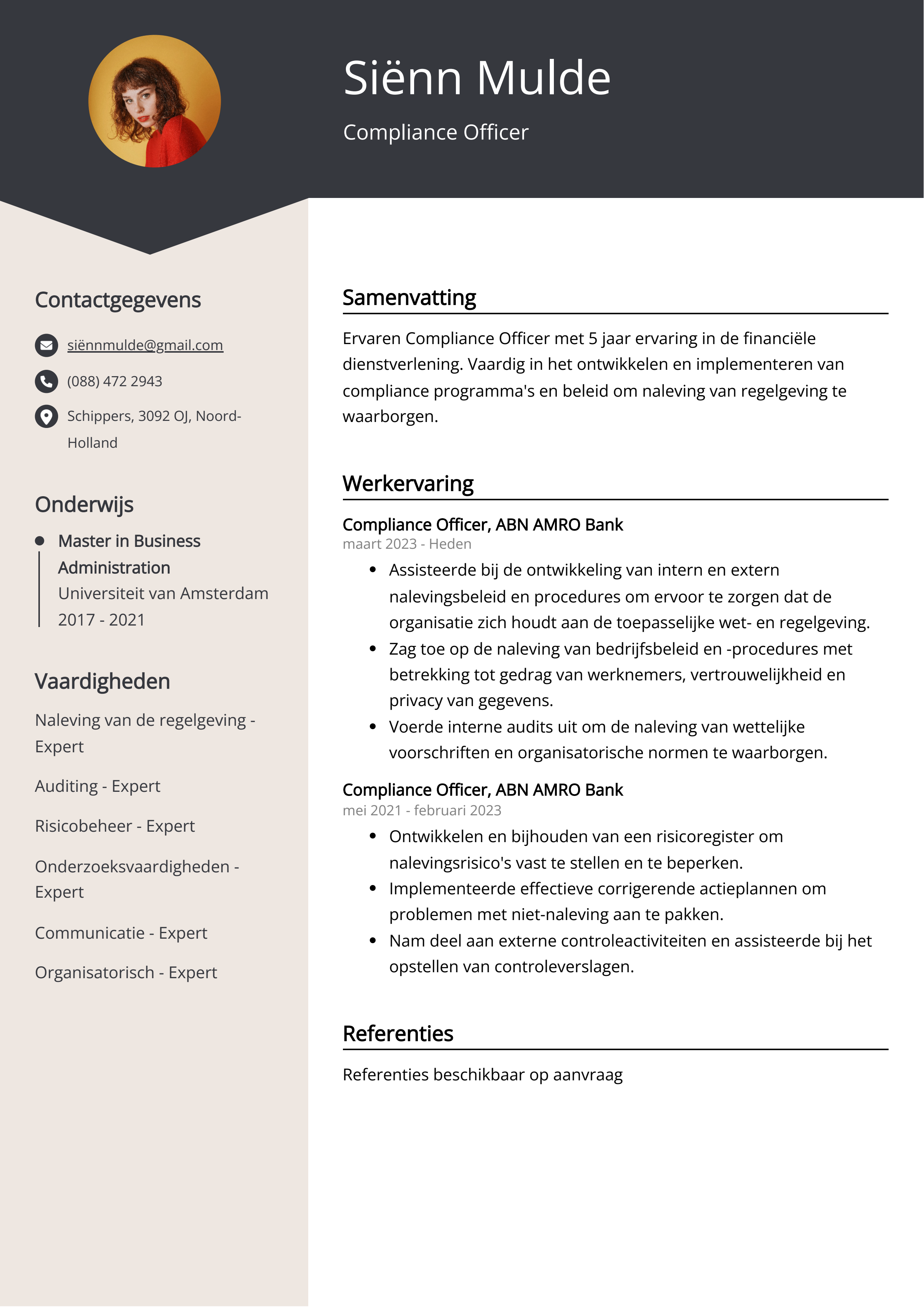 Compliance Officer CV Voorbeeld