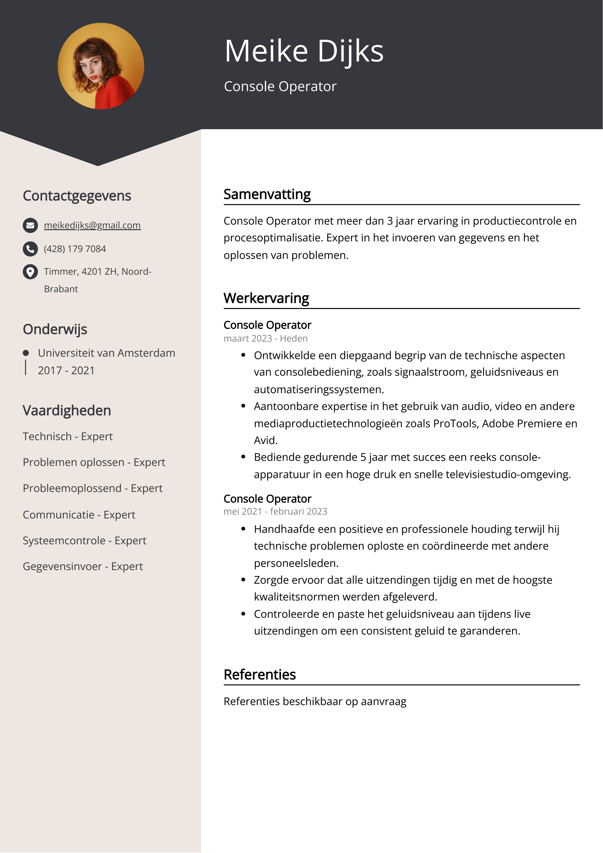 Console Operator CV Voorbeeld