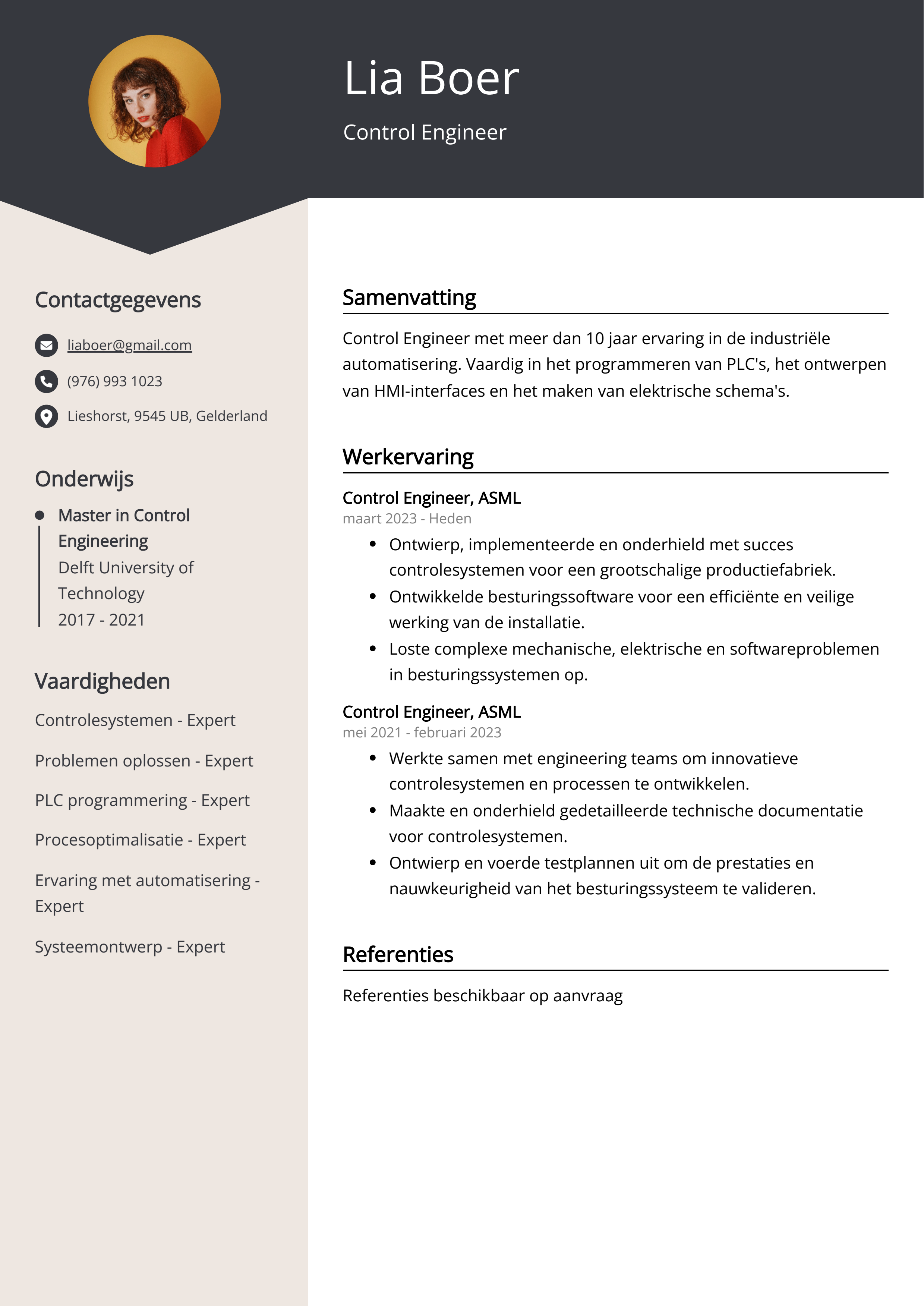 Control Engineer CV Voorbeeld