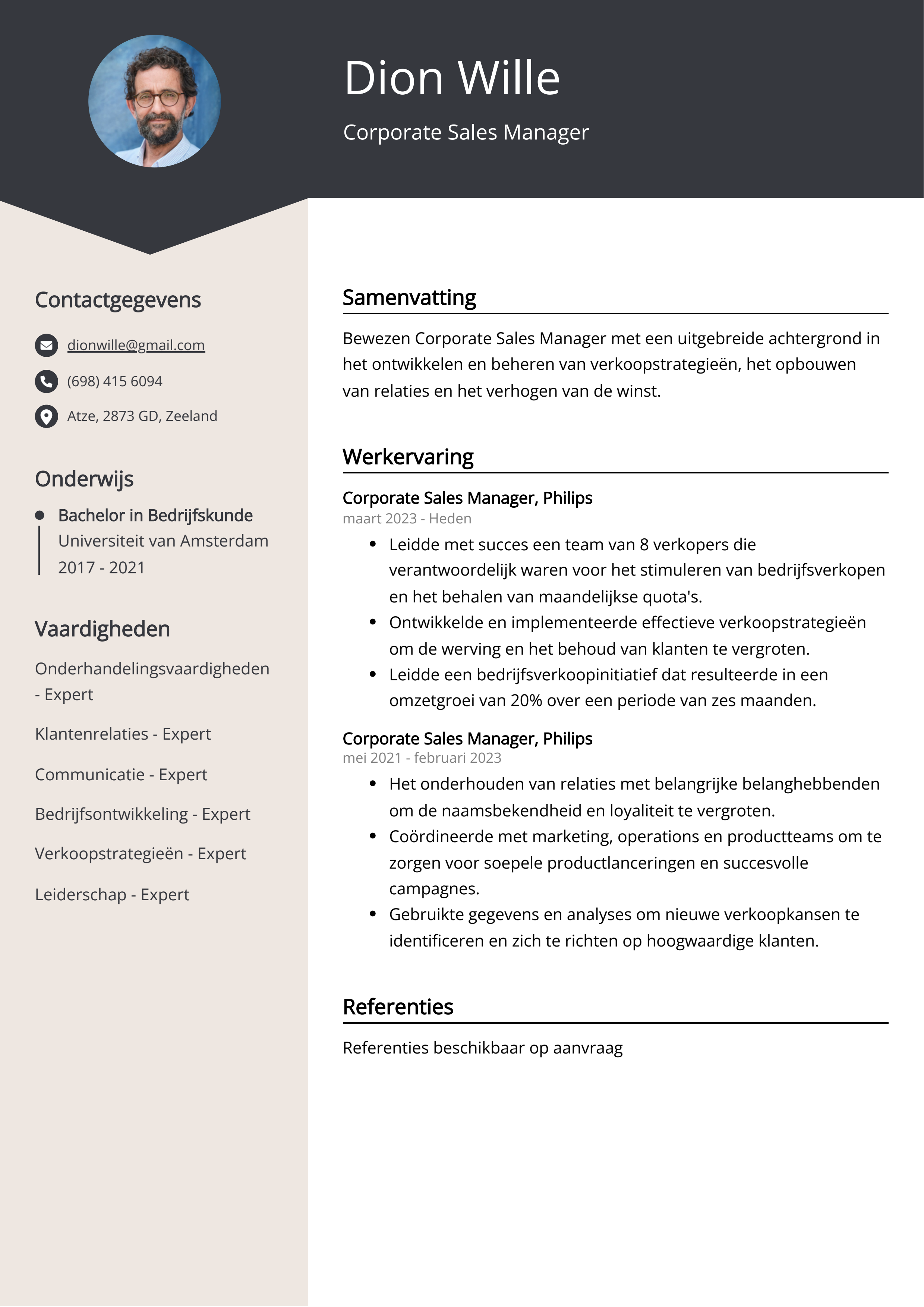 Corporate Sales Manager CV Voorbeeld