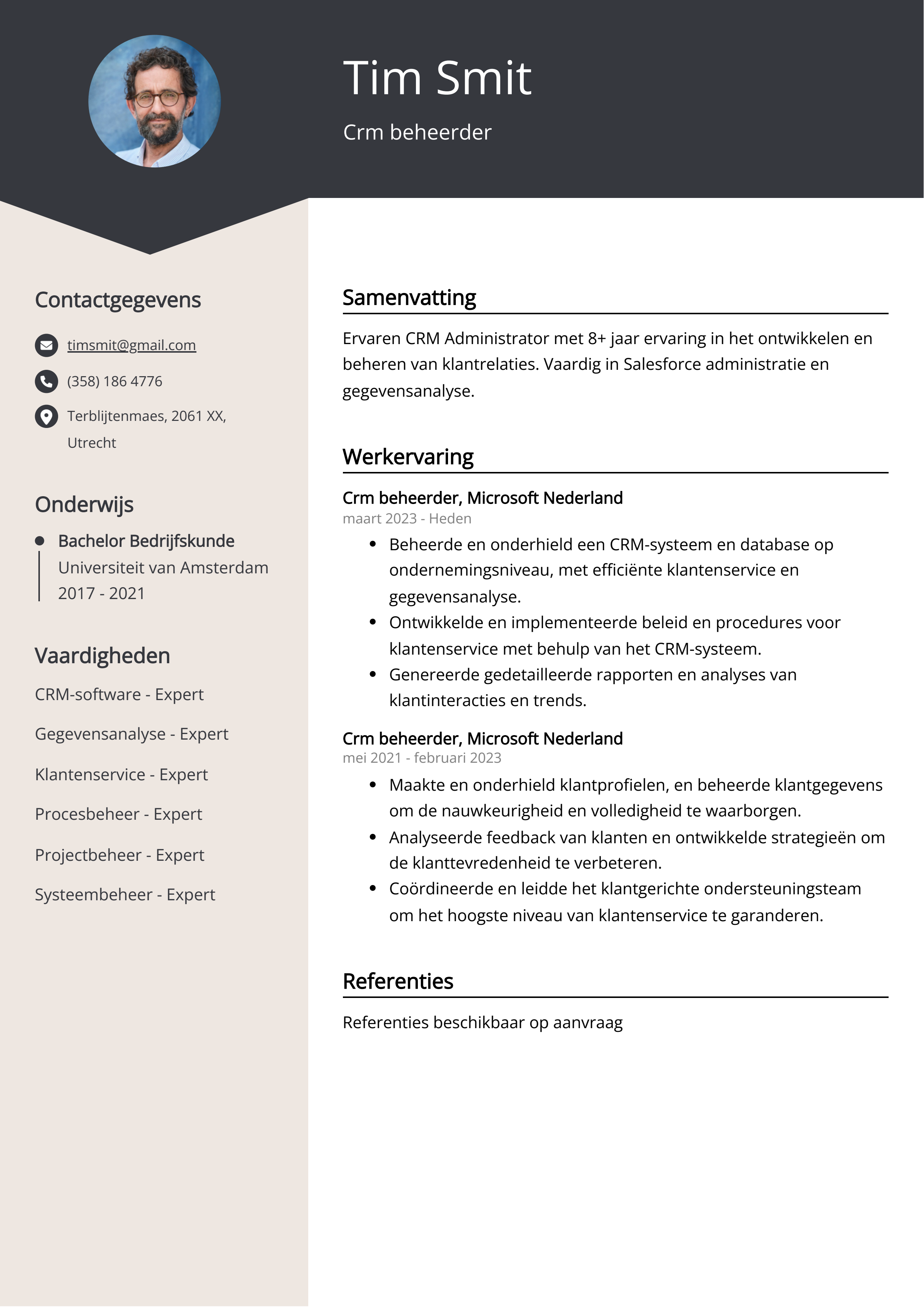 Crm beheerder CV Voorbeeld