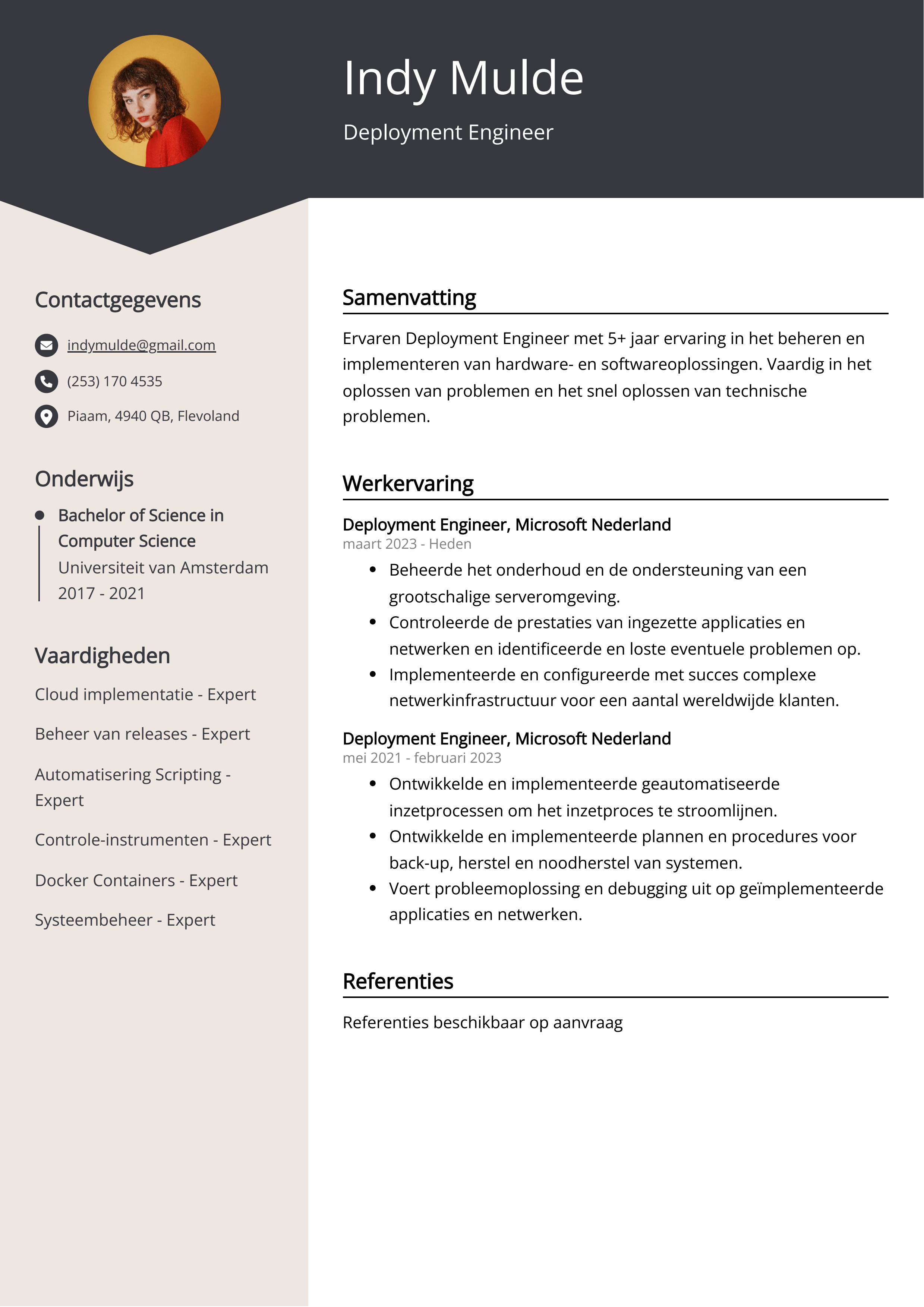 Deployment Engineer CV Voorbeeld