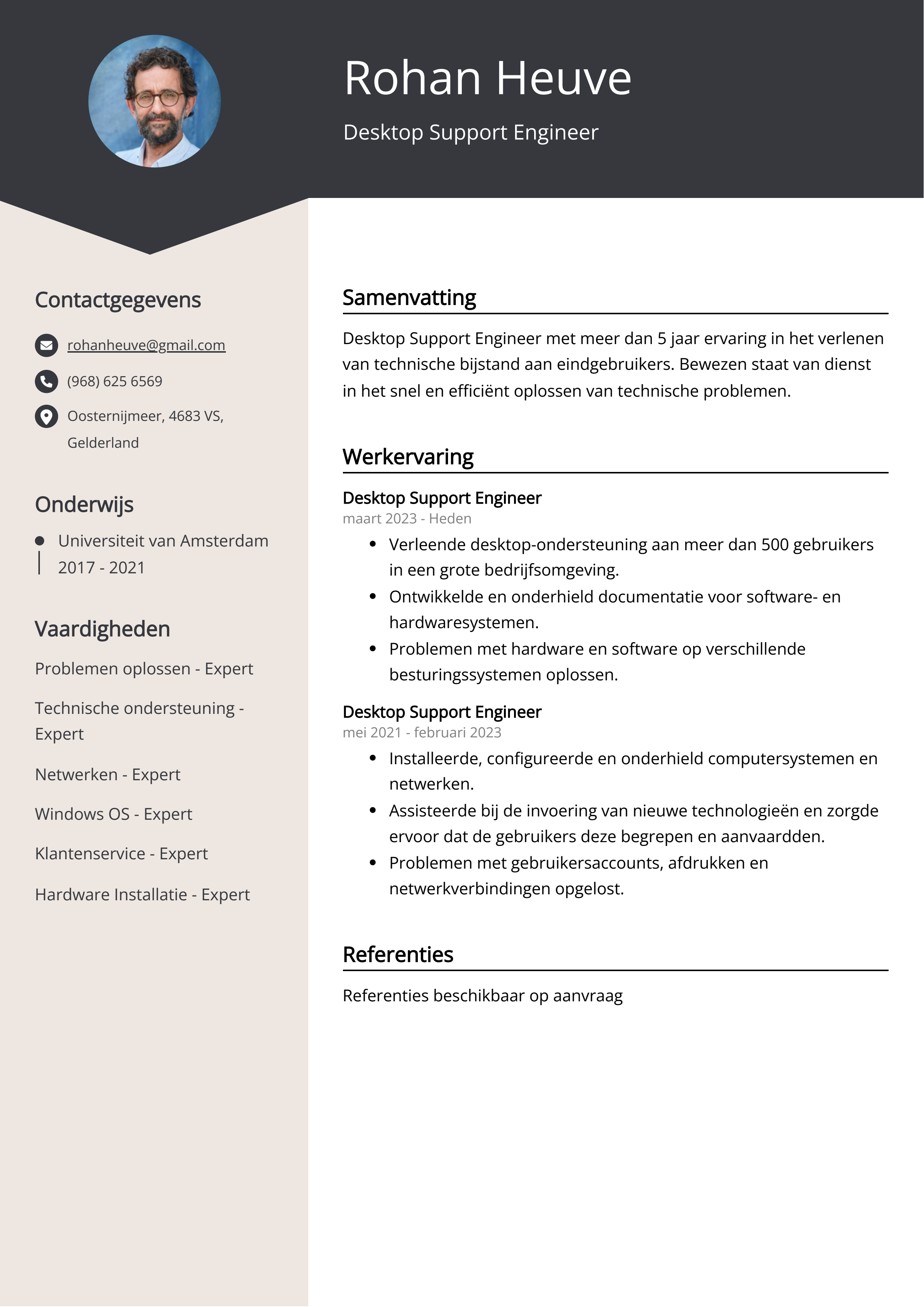 Desktop Support Engineer CV Voorbeeld