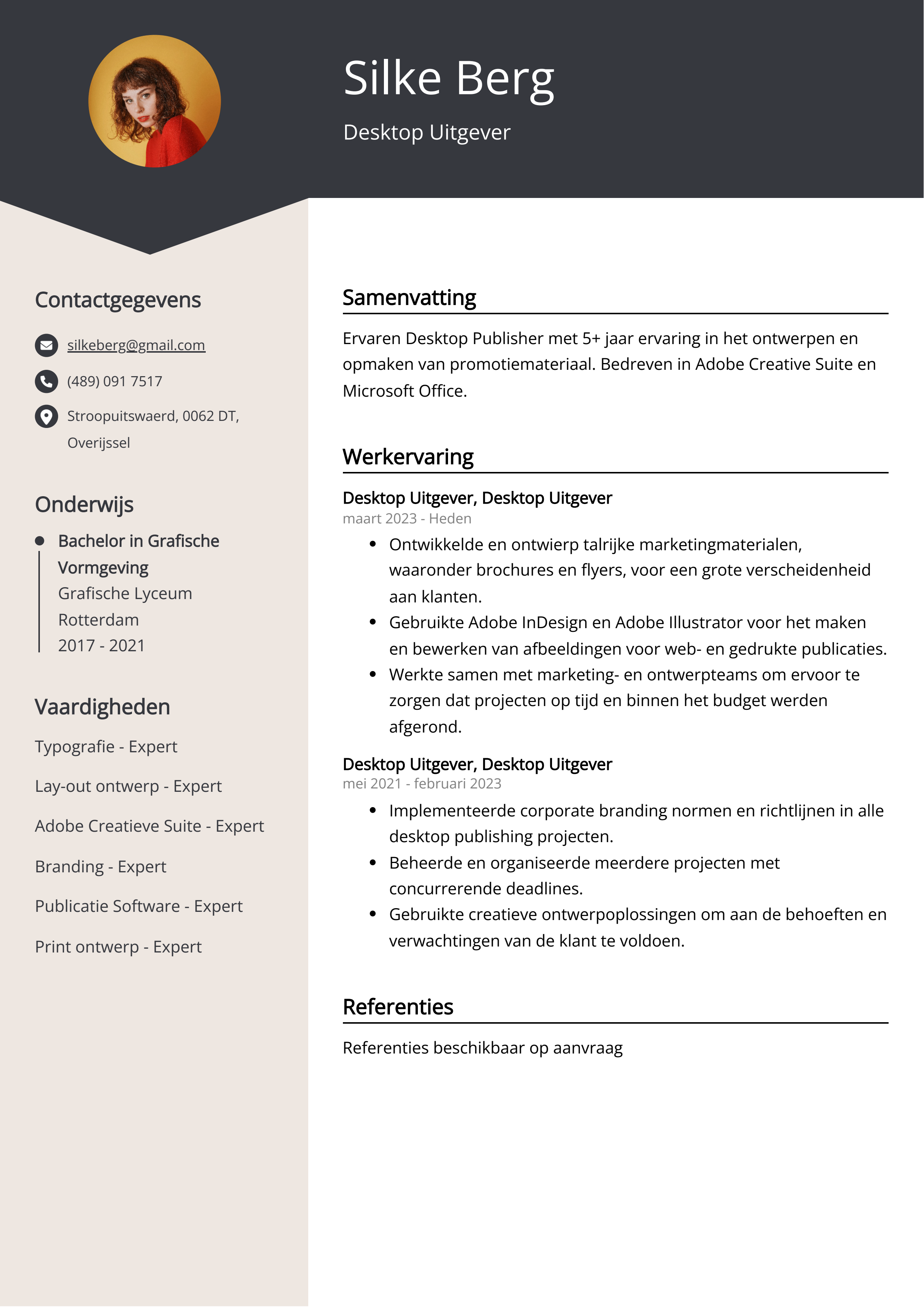 Desktop Uitgever CV Voorbeeld