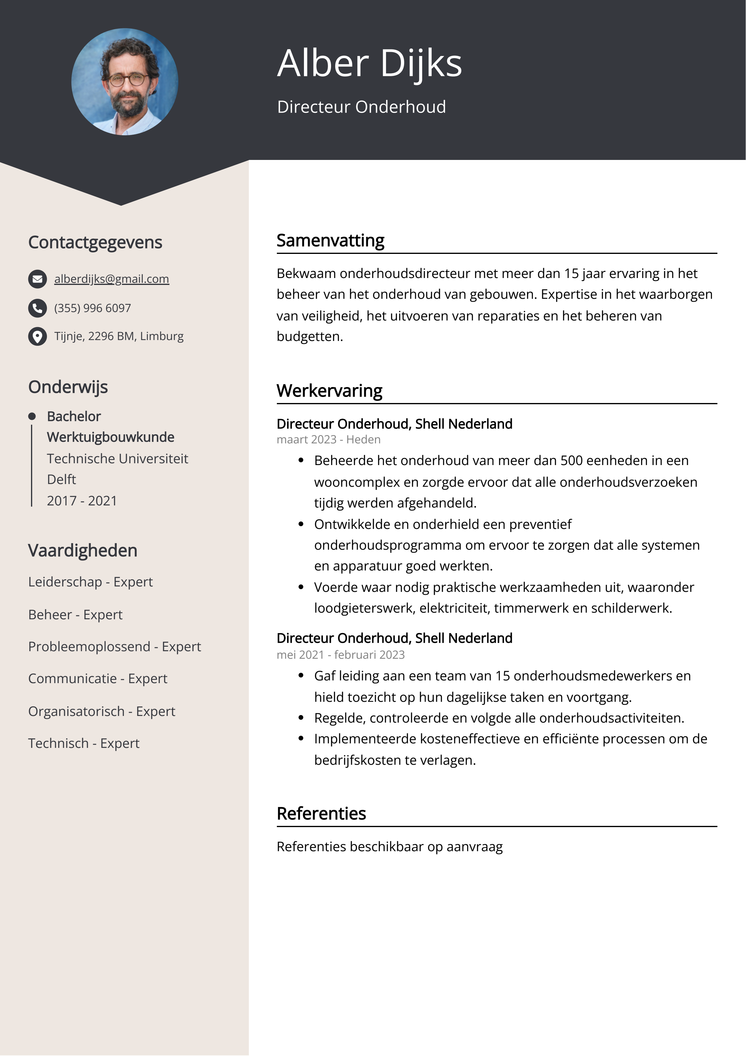 Directeur Onderhoud CV Voorbeeld