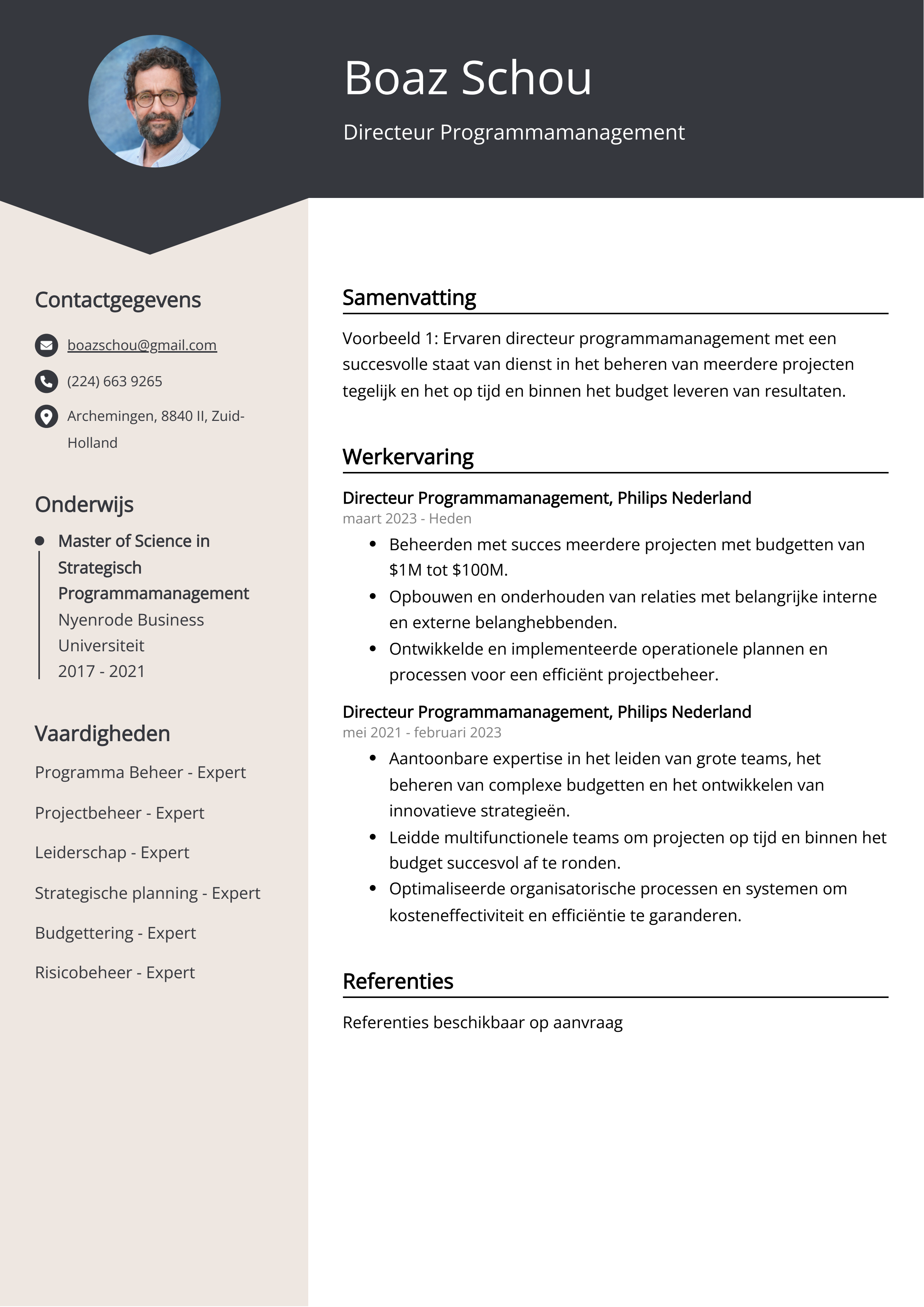 Directeur Programmamanagement CV Voorbeeld