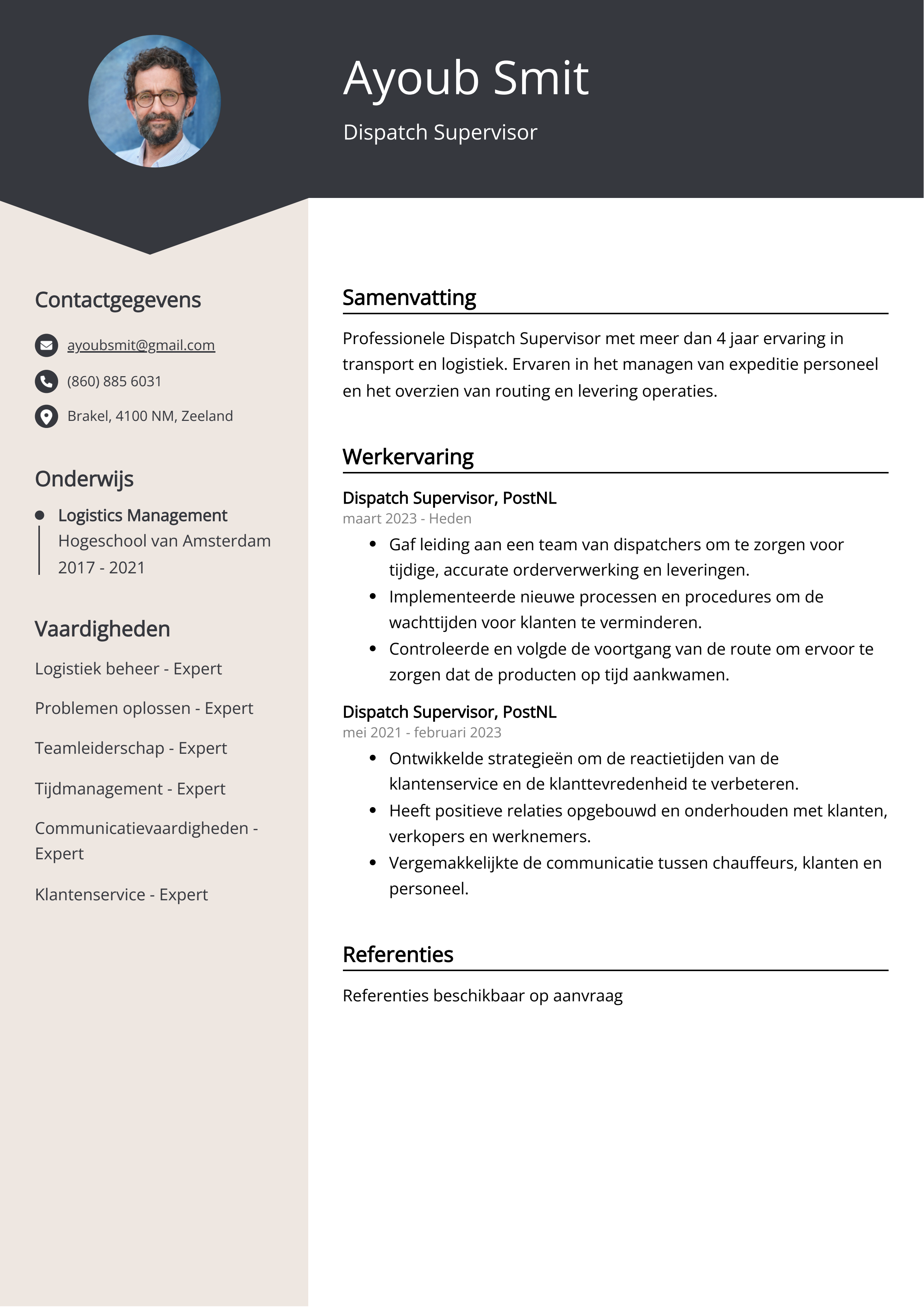 Dispatch Supervisor CV Voorbeeld