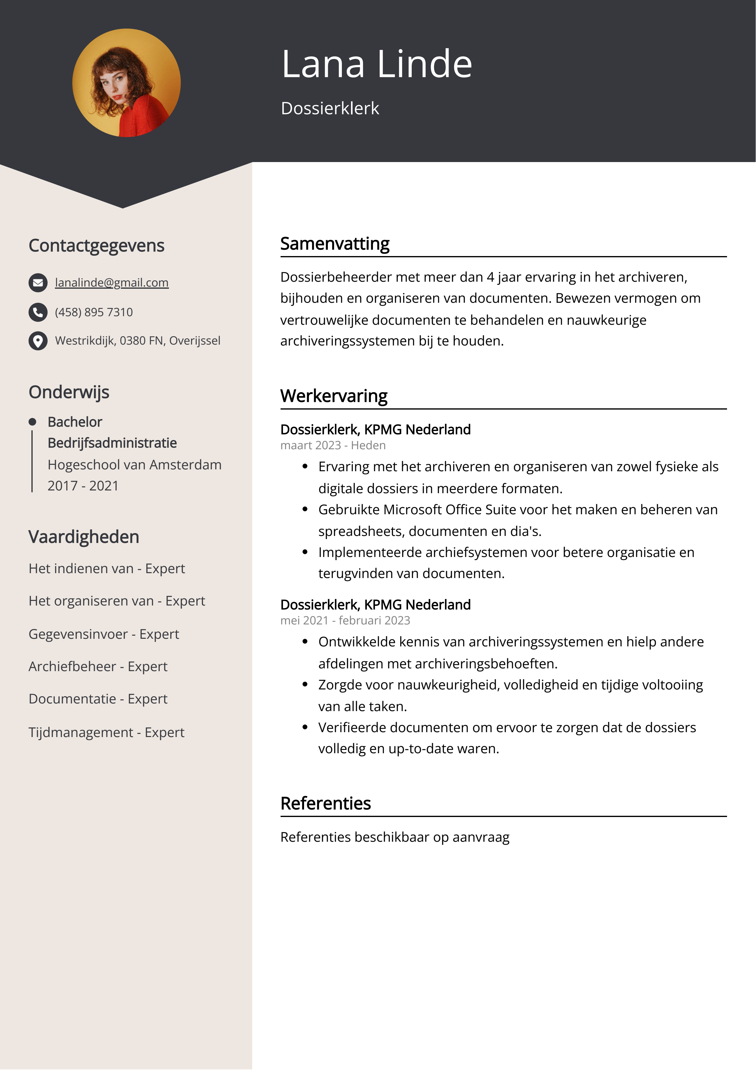 Dossierklerk CV Voorbeeld