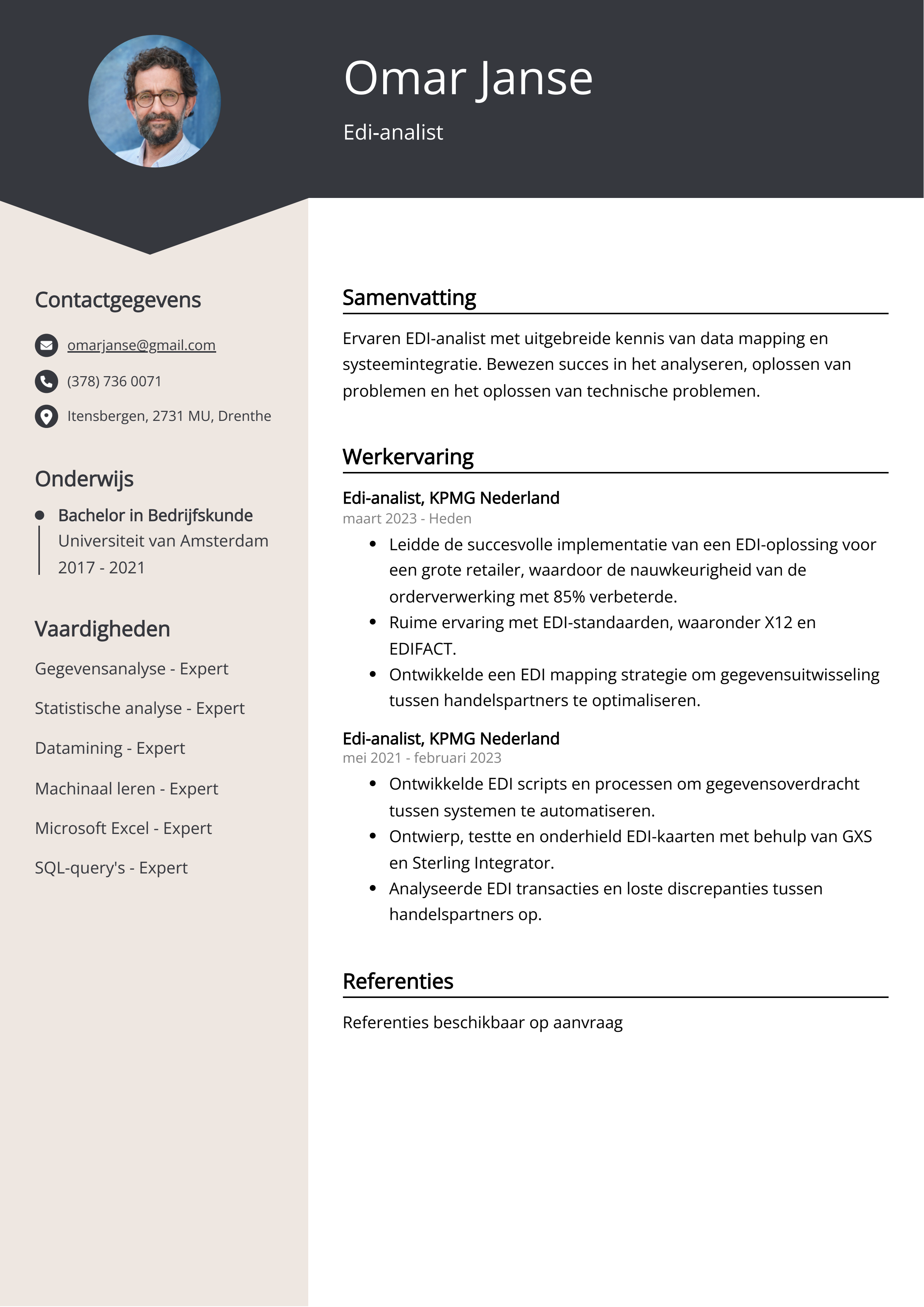 Edi-analist CV Voorbeeld