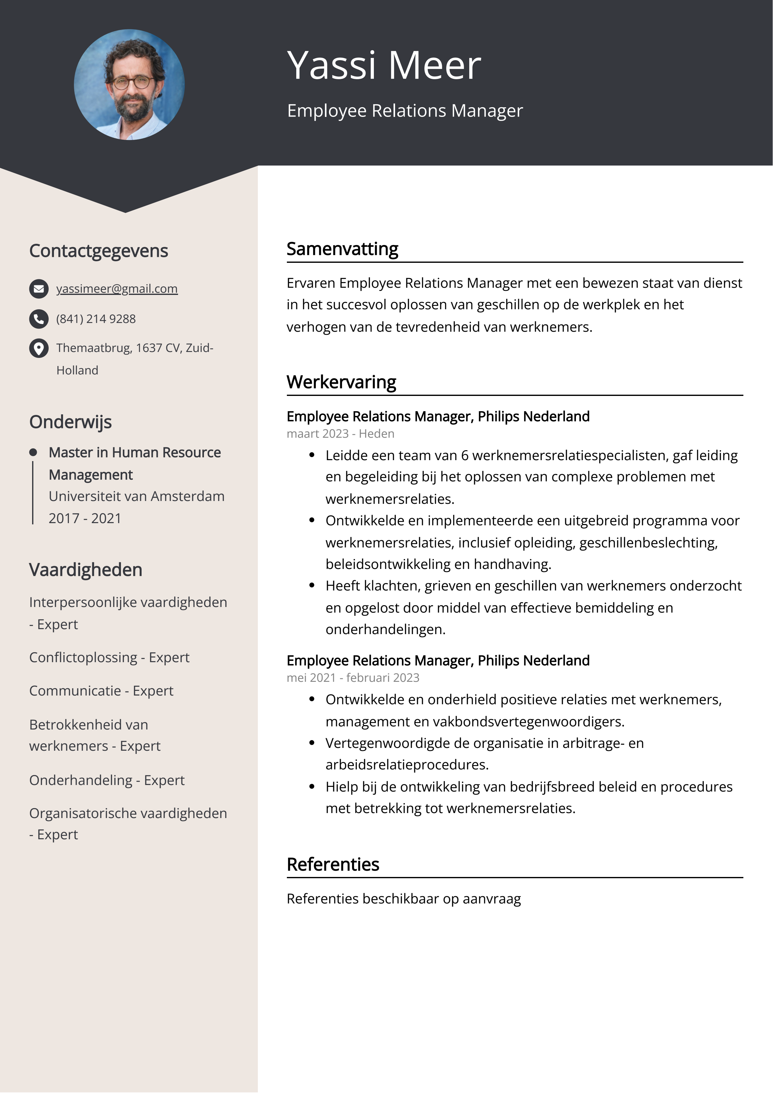 Employee Relations Manager CV Voorbeeld