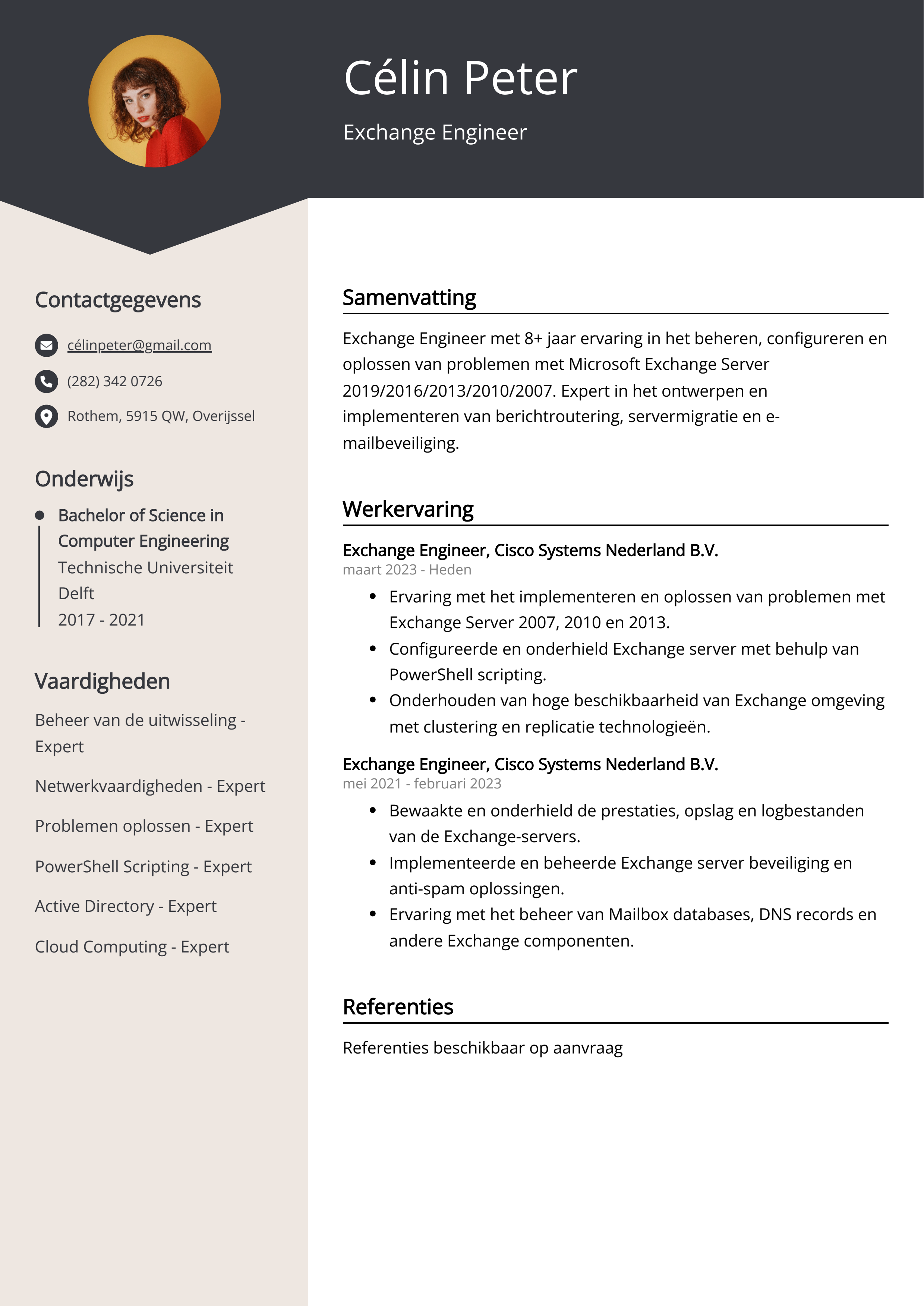 Exchange Engineer CV Voorbeeld