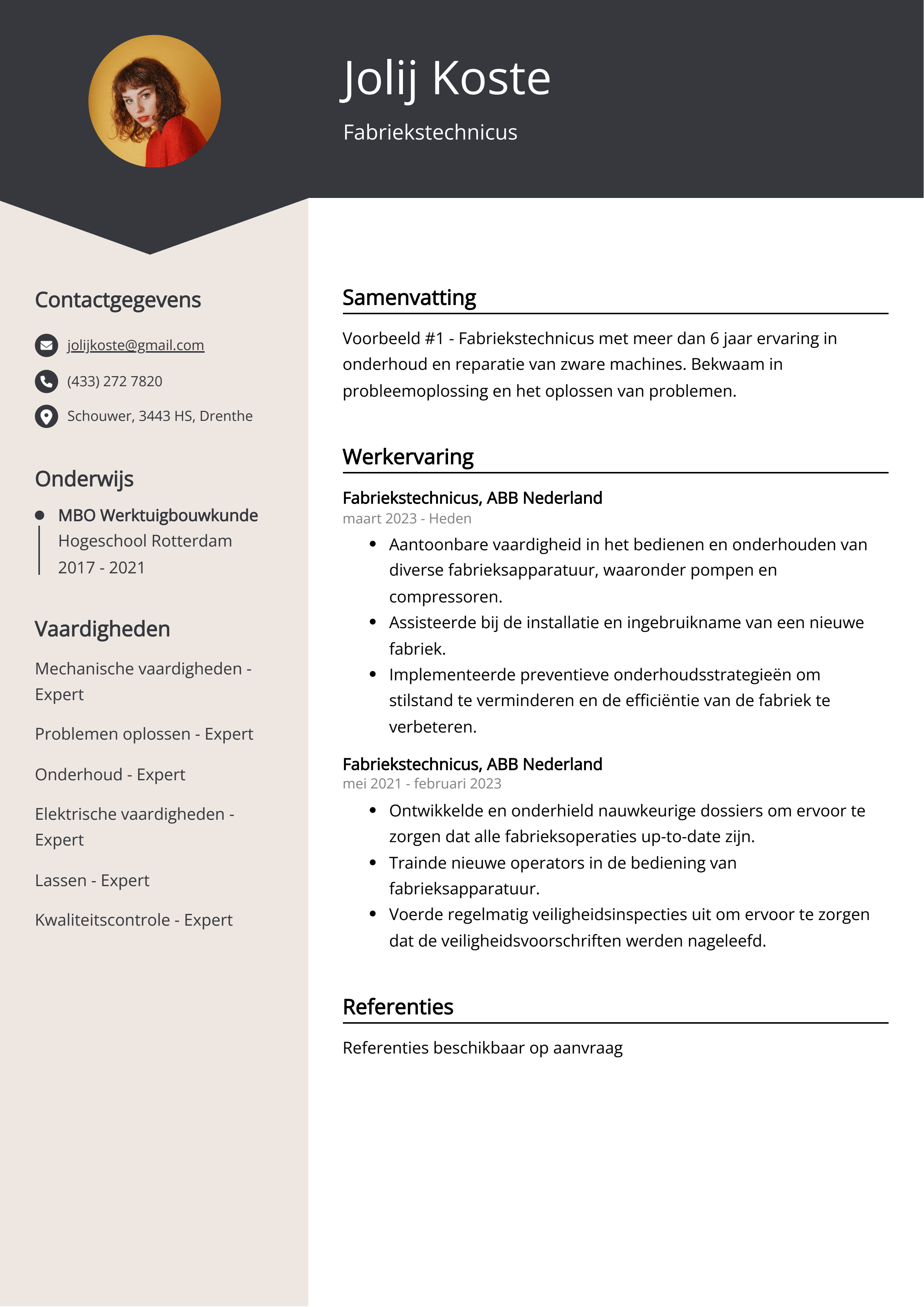 Fabriekstechnicus CV Voorbeeld