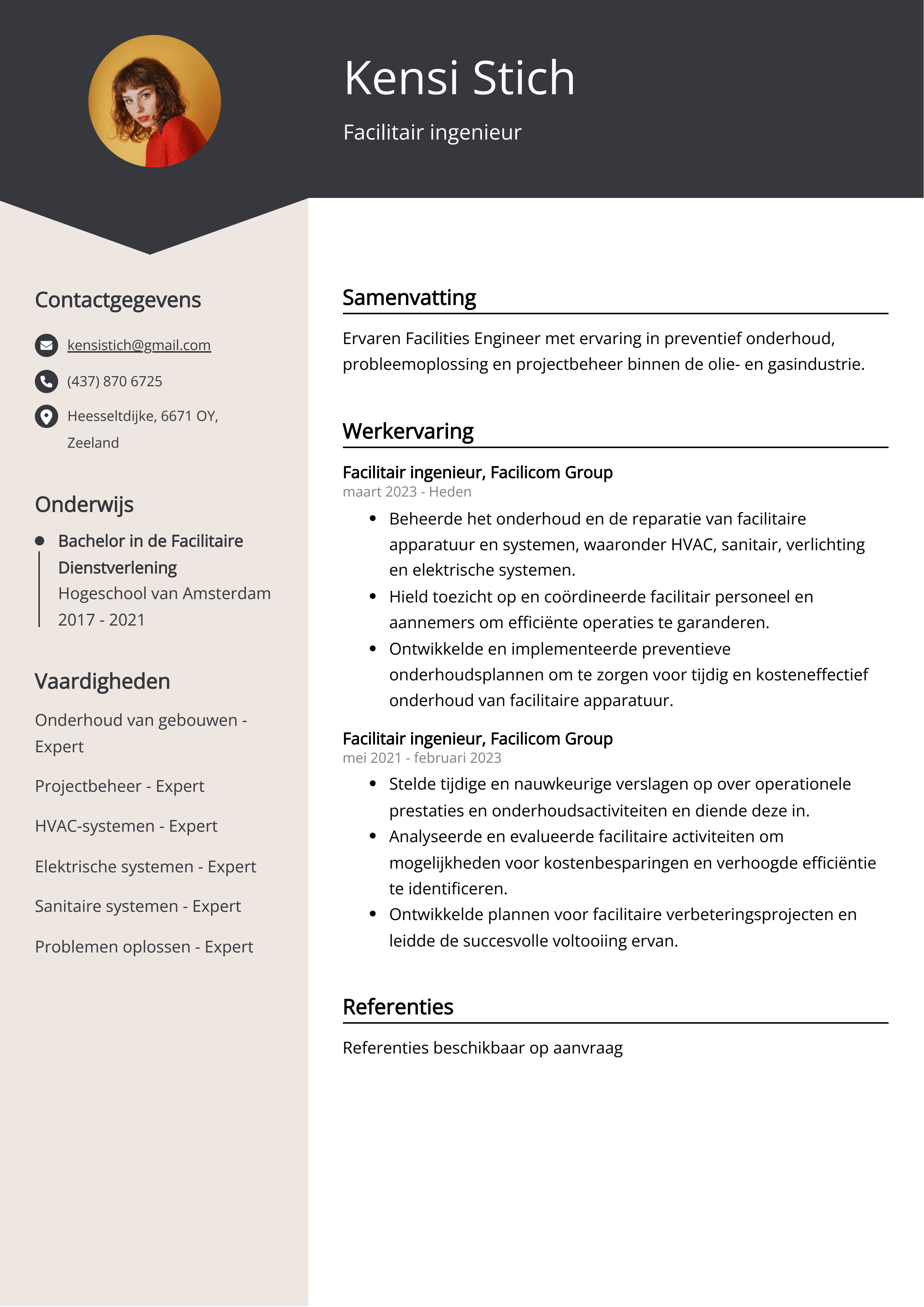 Facilitair ingenieur CV Voorbeeld