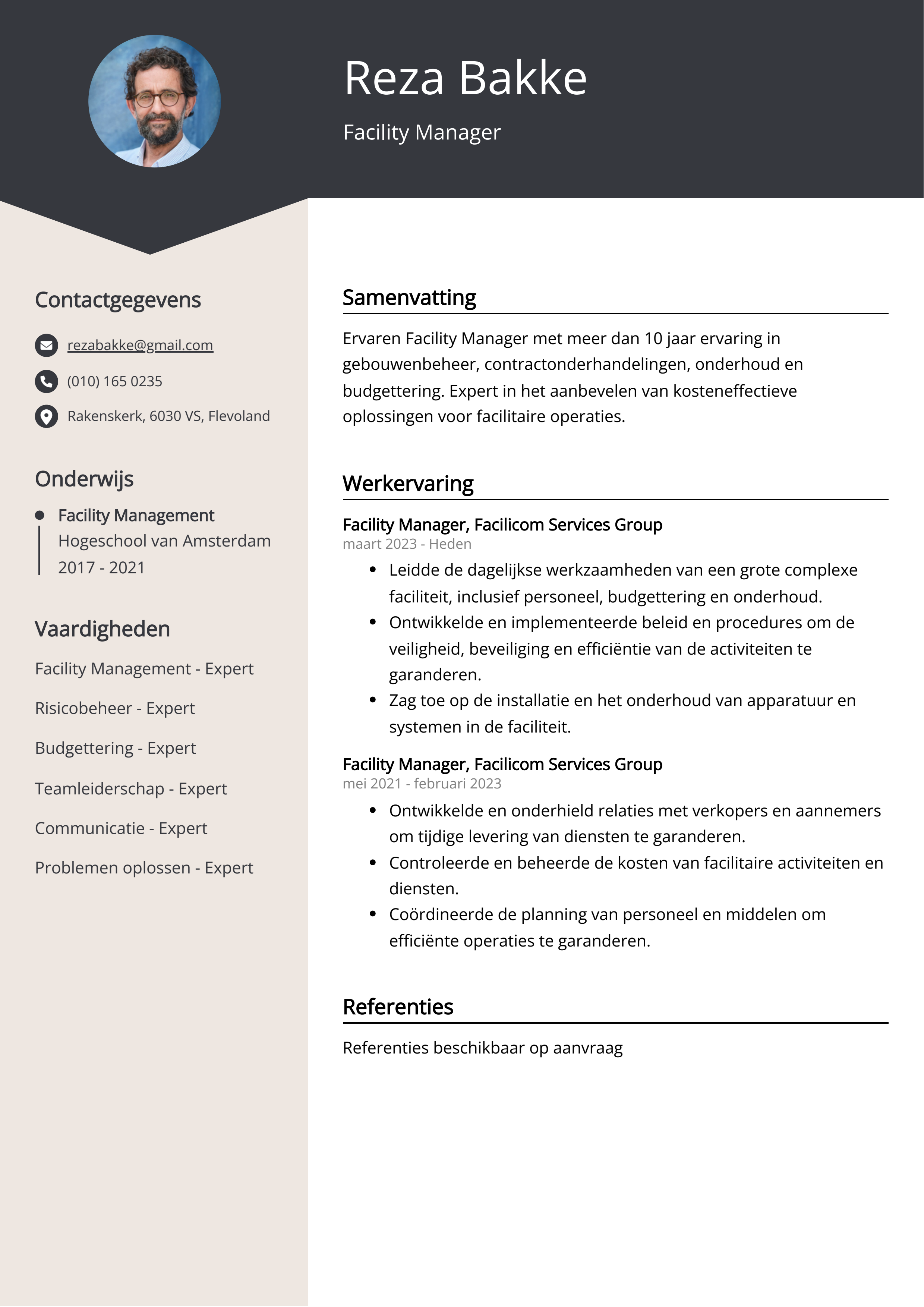 Facility Manager CV Voorbeeld