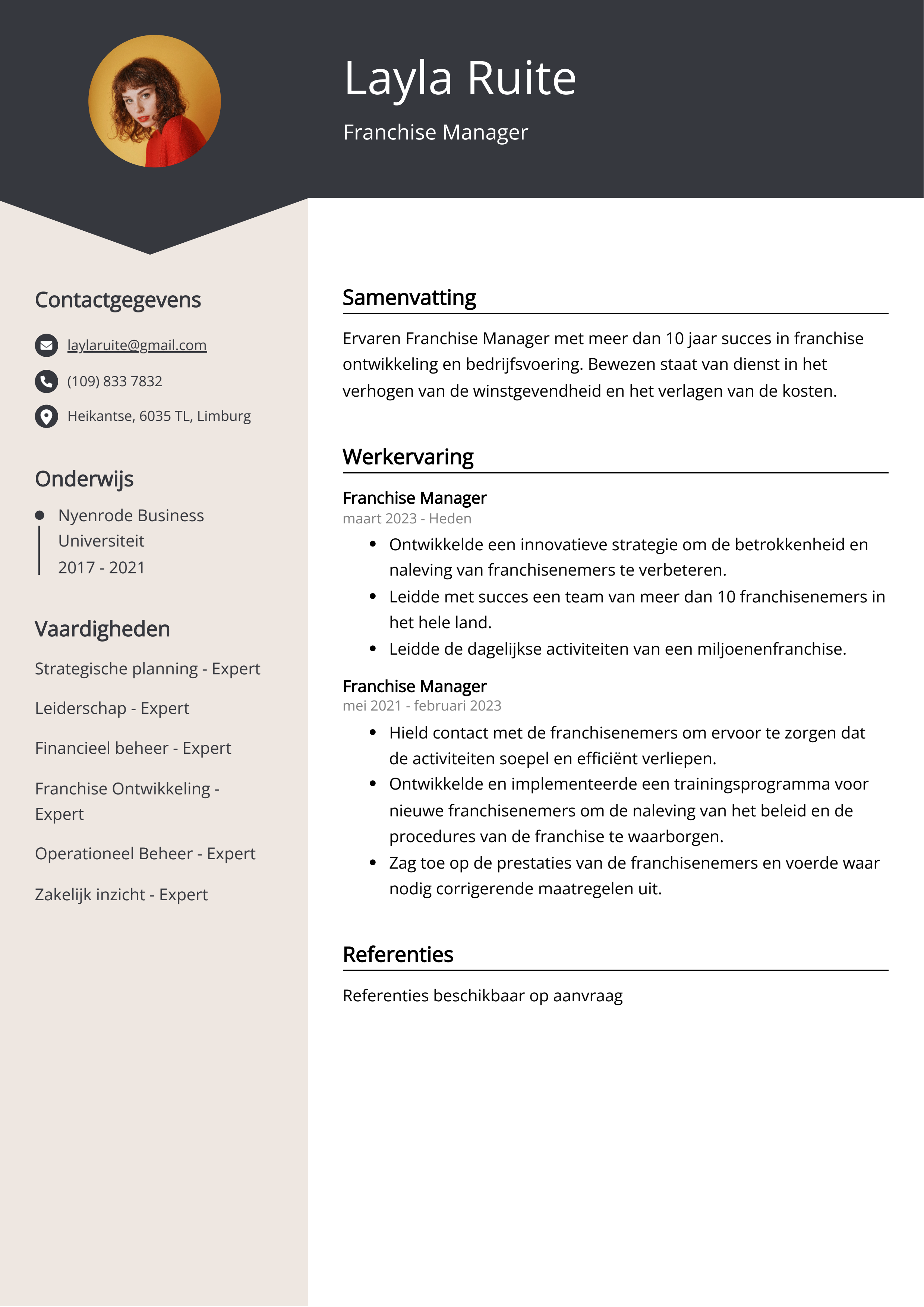 Franchise Manager CV Voorbeeld