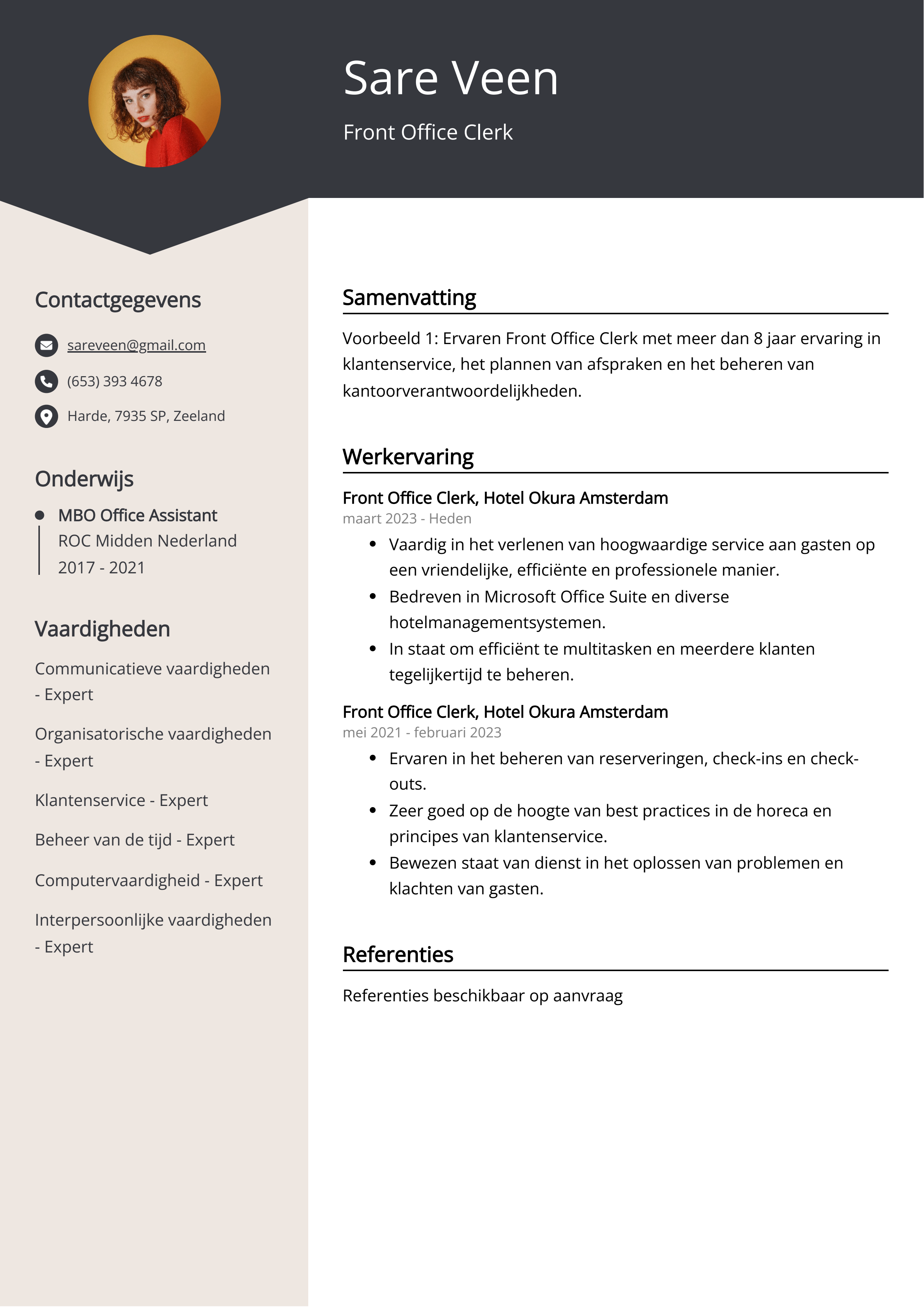 Front Office Clerk CV Voorbeeld