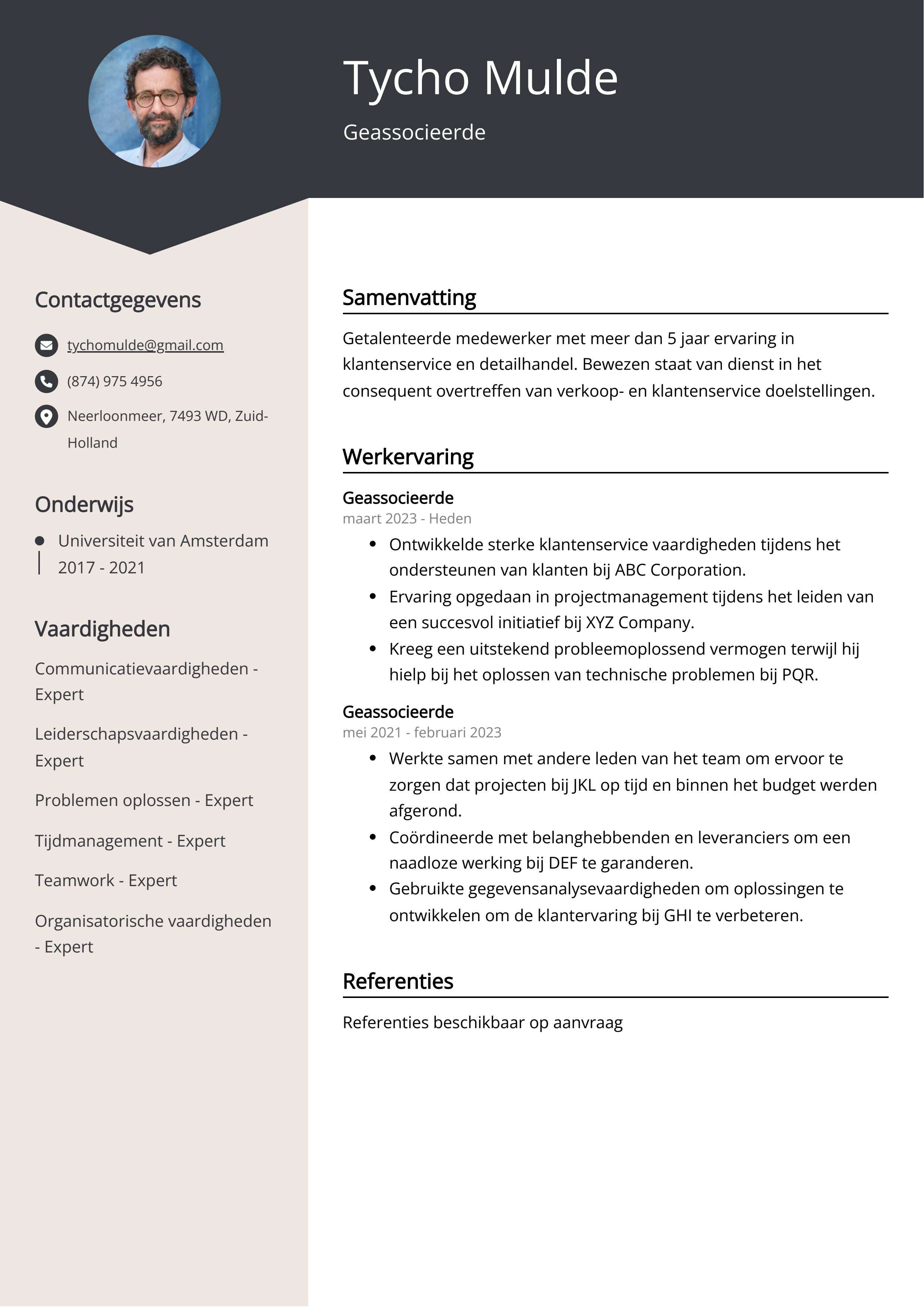 Geassocieerde CV Voorbeeld