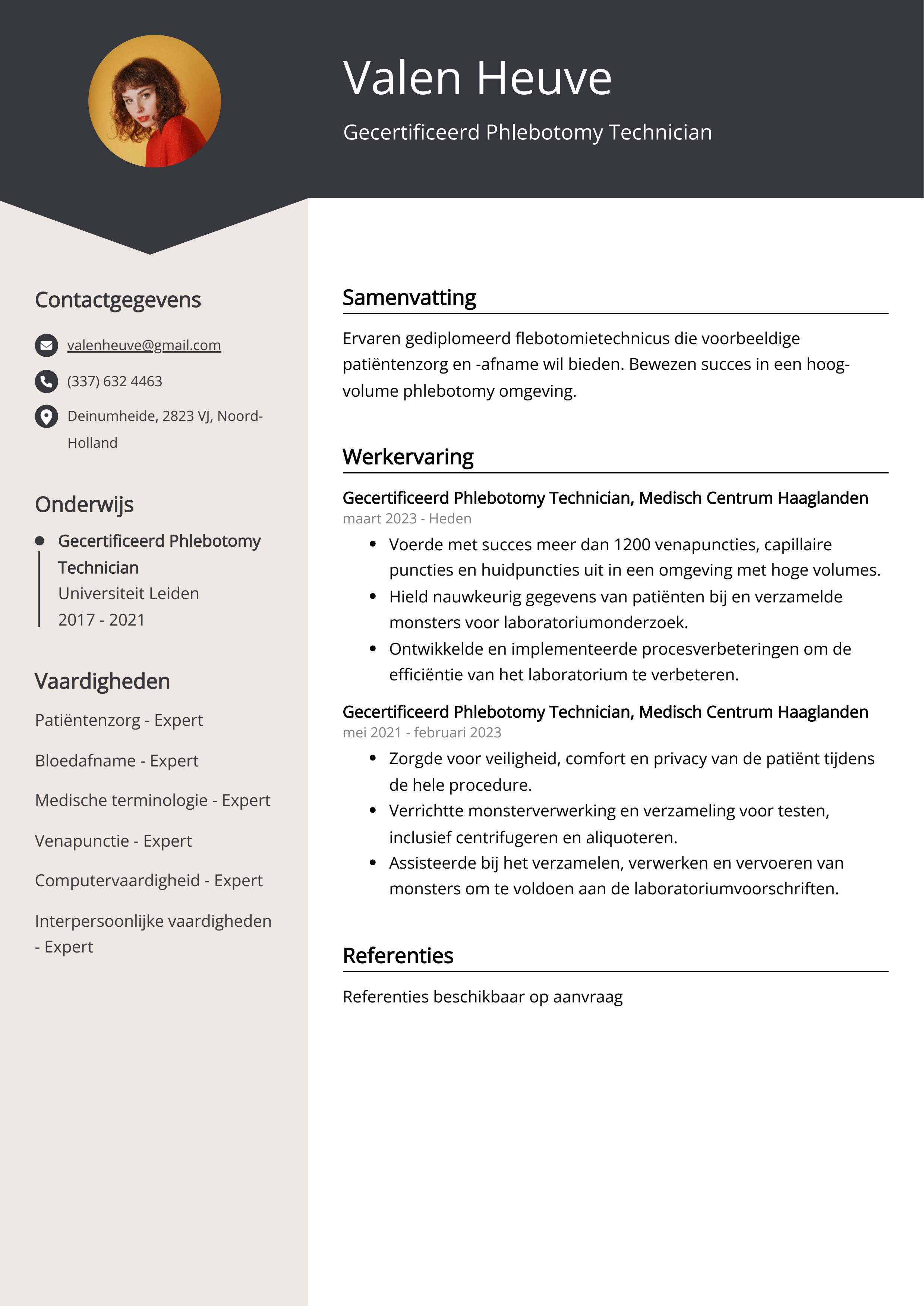 Gecertificeerd Phlebotomy Technician CV Voorbeeld