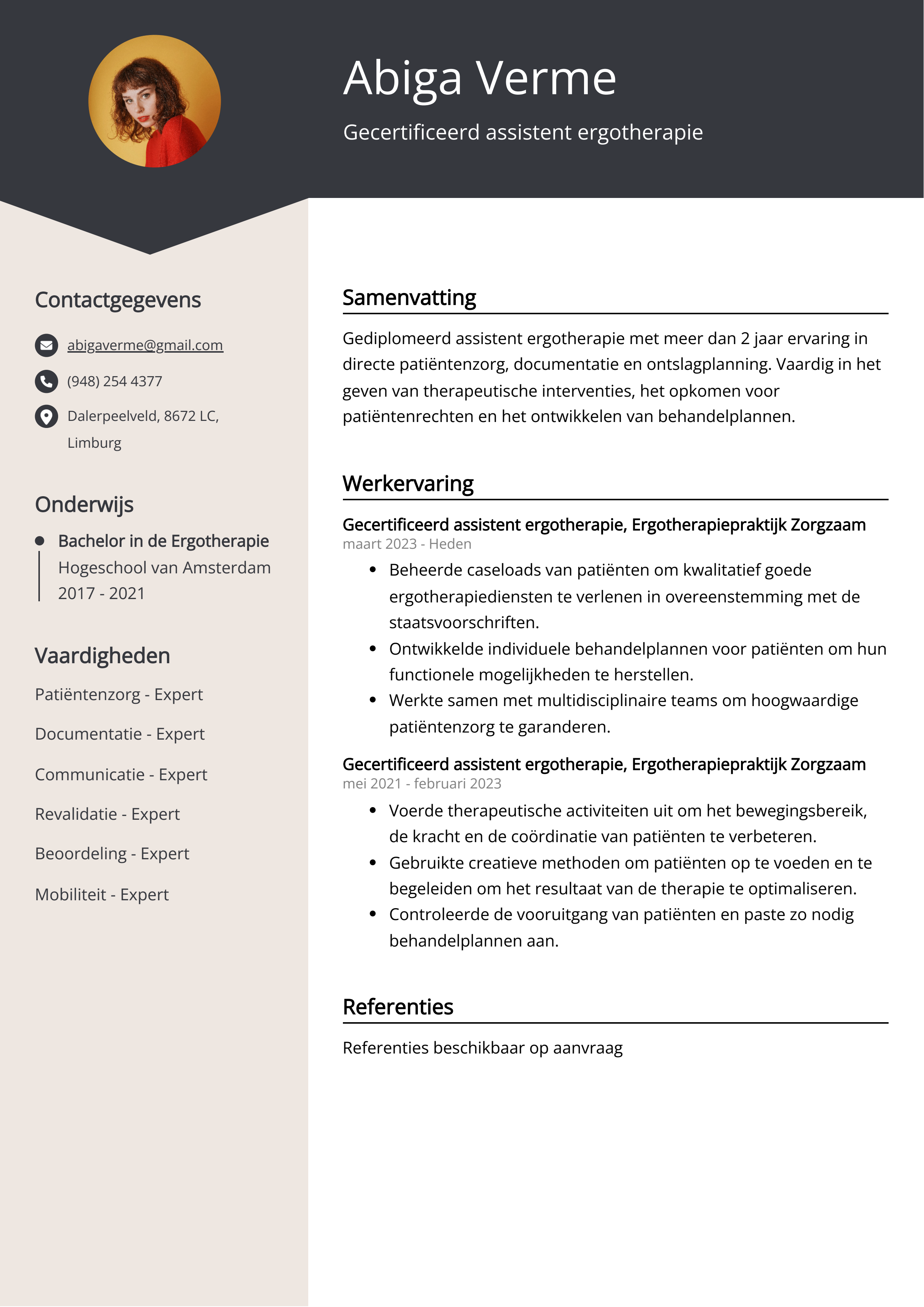 Gecertificeerd assistent ergotherapie CV Voorbeeld