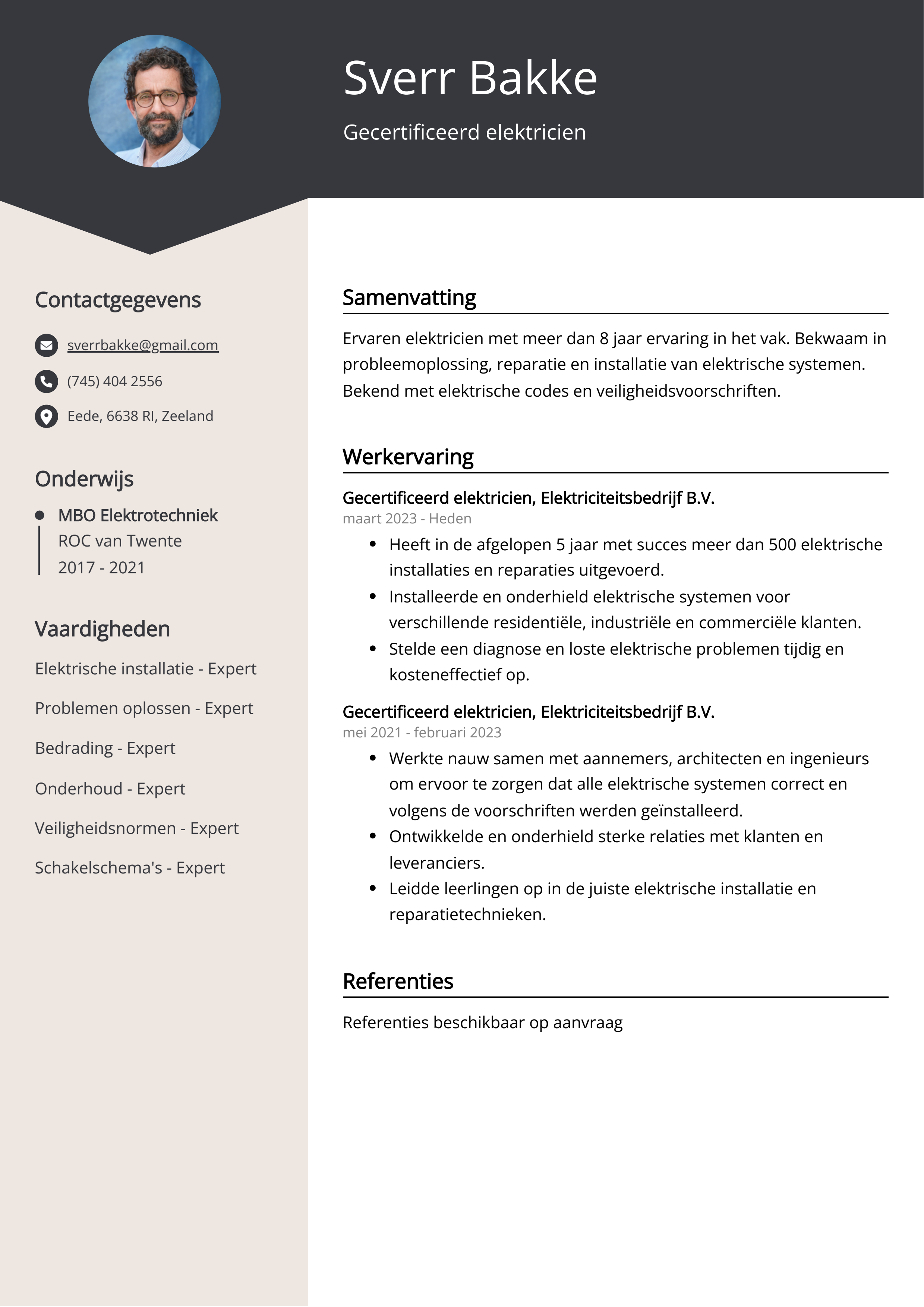 Gecertificeerd elektricien CV Voorbeeld