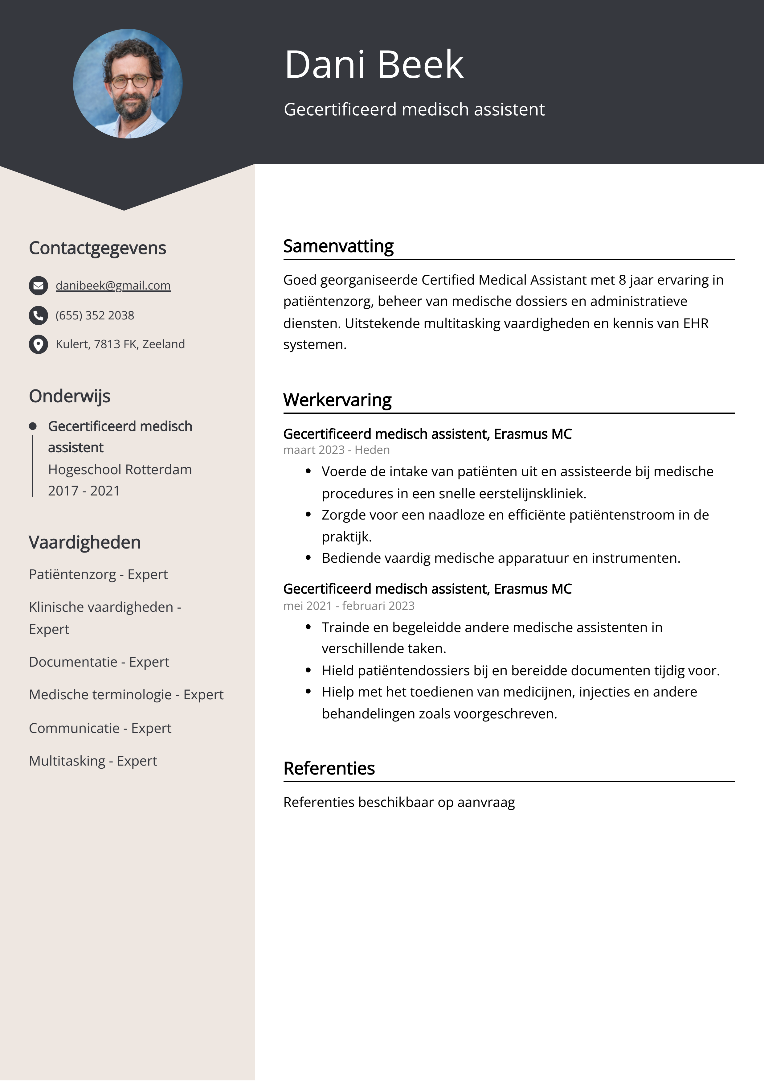 Gecertificeerd medisch assistent CV Voorbeeld