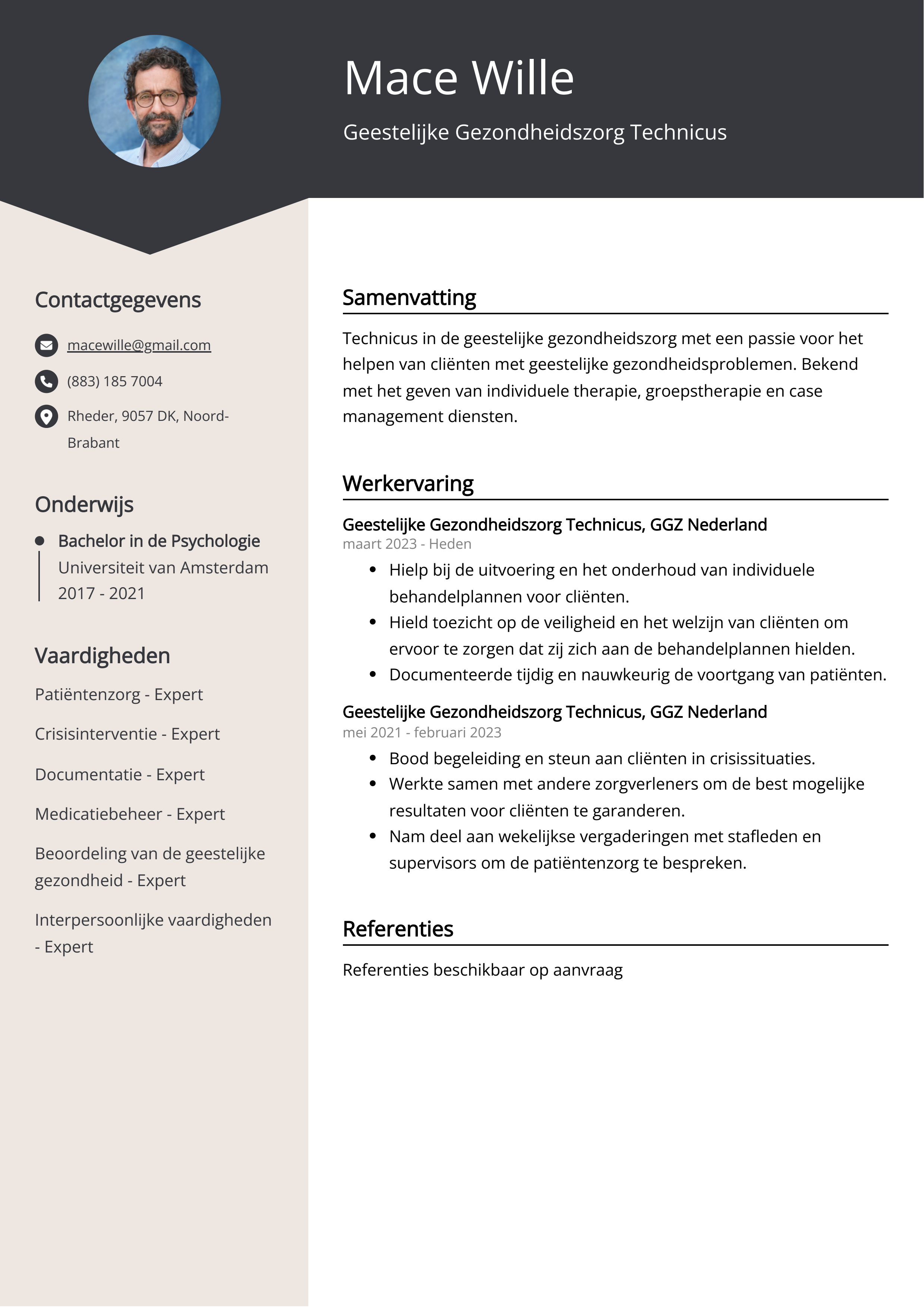 Geestelijke Gezondheidszorg Technicus CV Voorbeeld