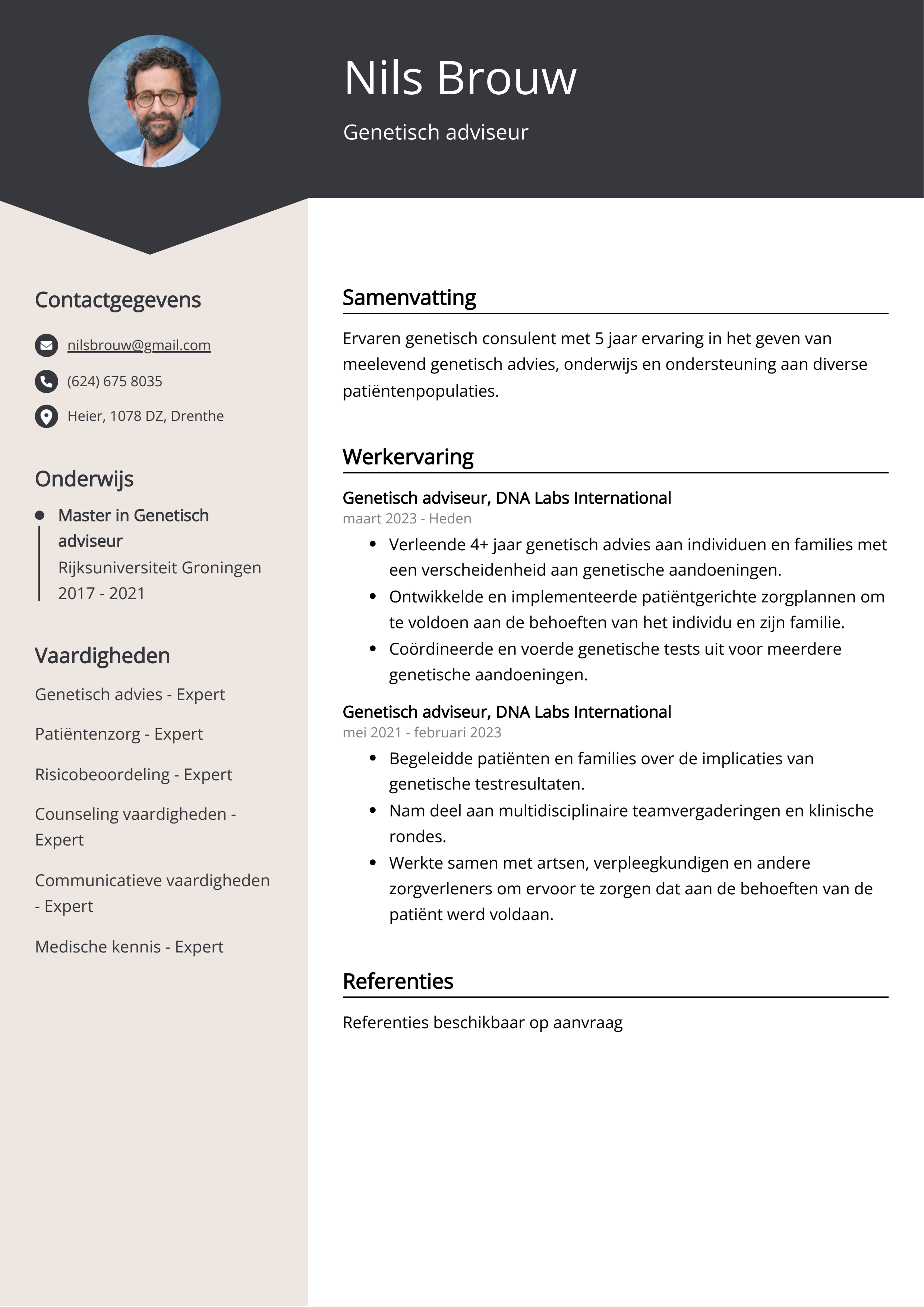 Genetisch adviseur CV Voorbeeld