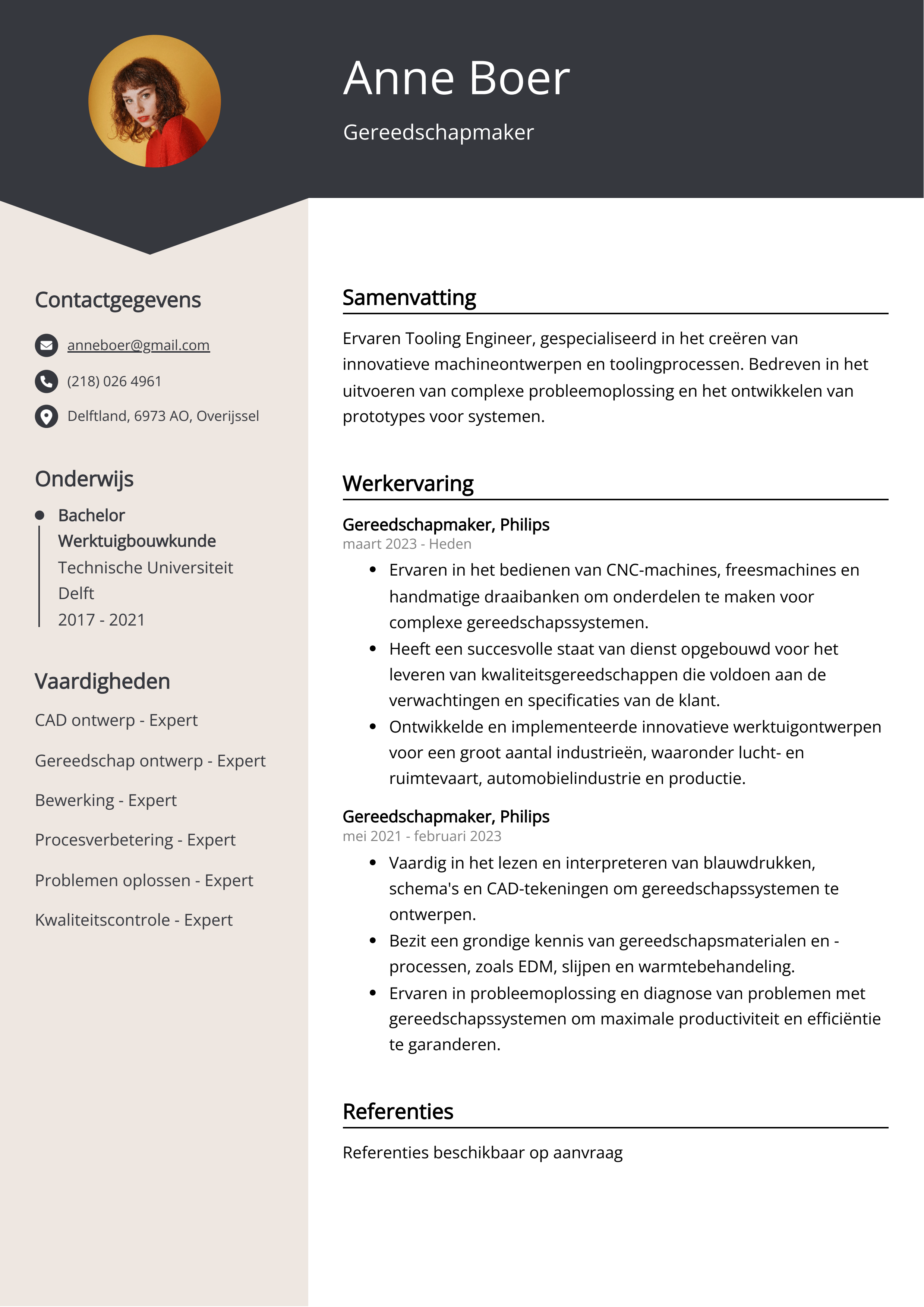 Gereedschapmaker CV Voorbeeld