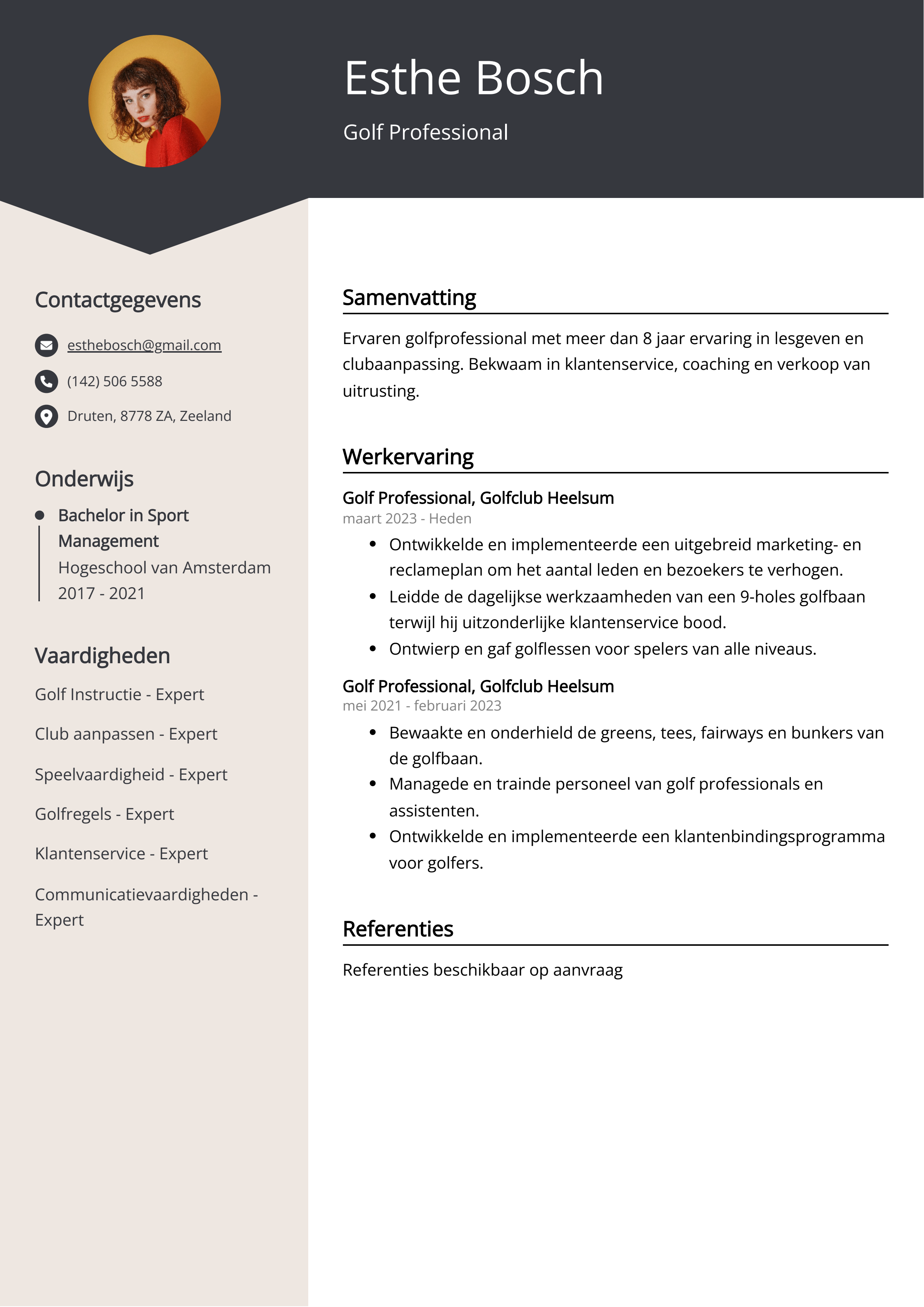 Golf Professional CV Voorbeeld