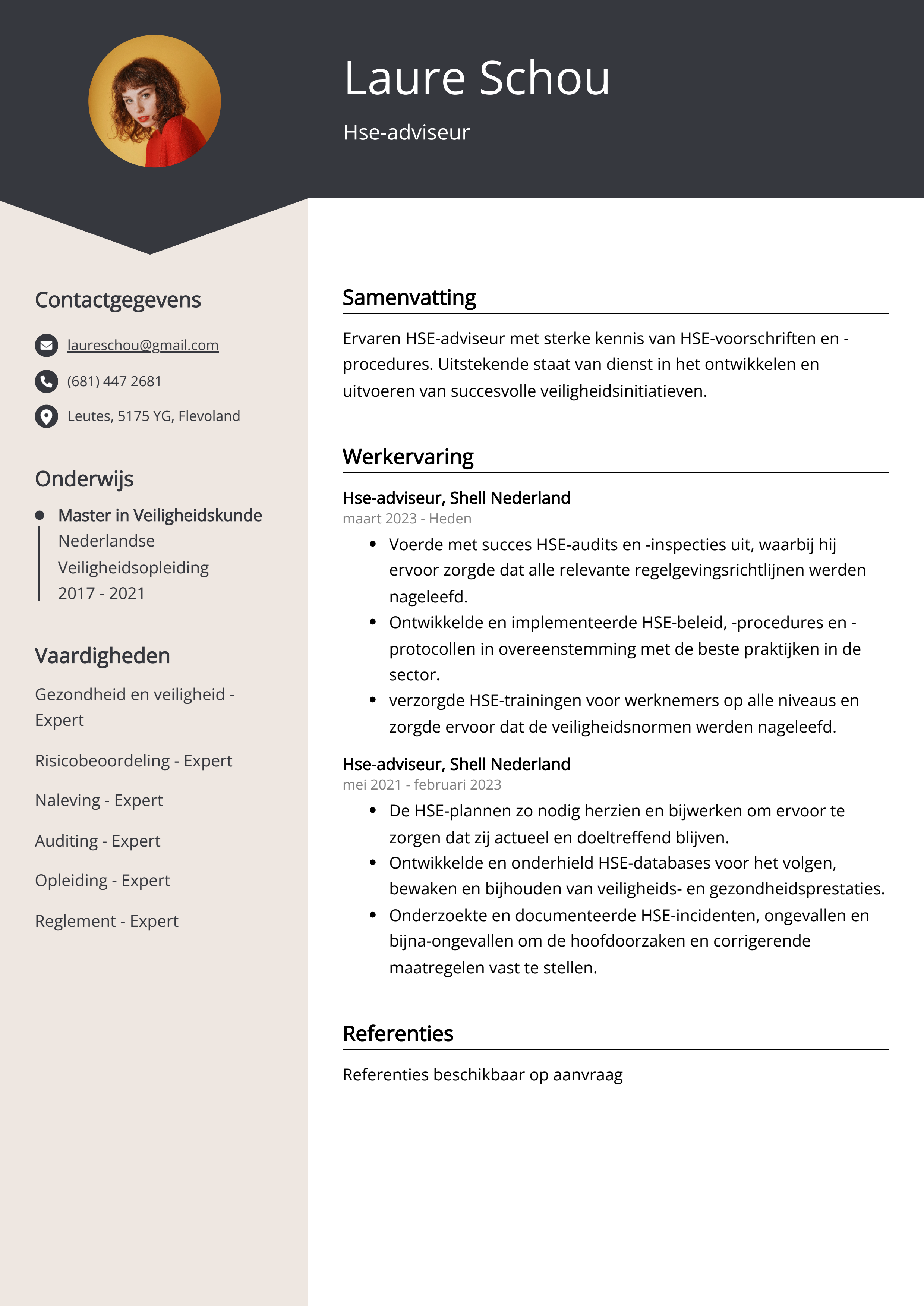 Hse-adviseur CV Voorbeeld