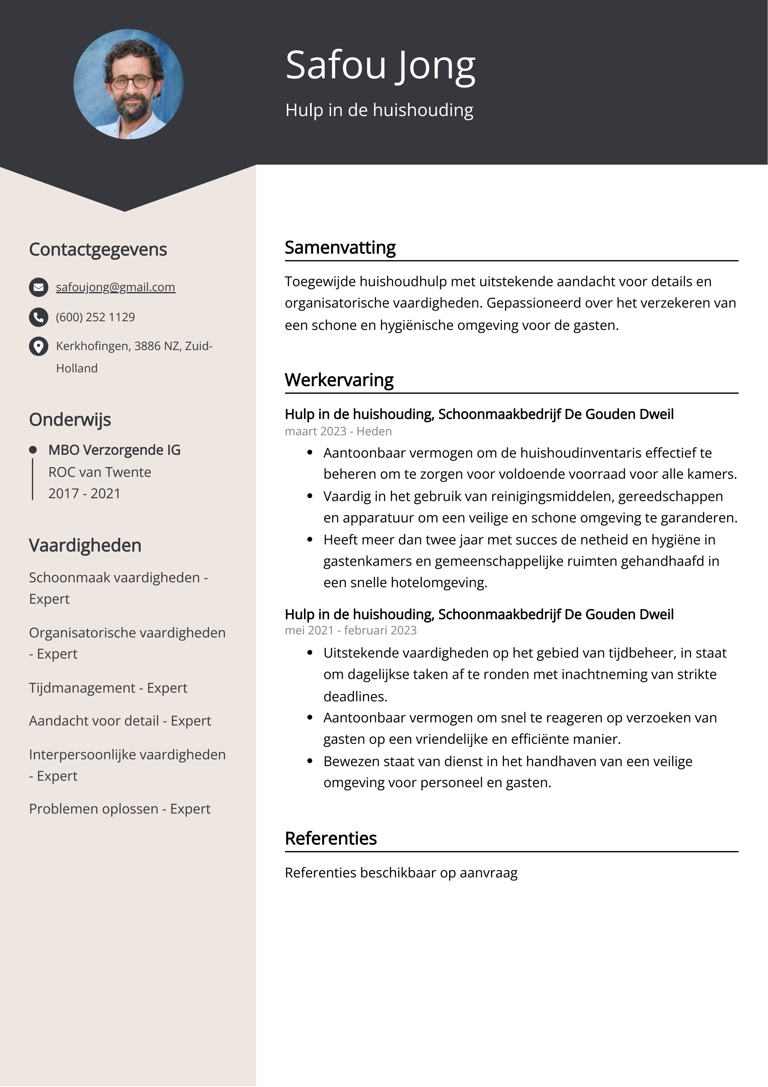 Hulp in de huishouding CV Voorbeeld