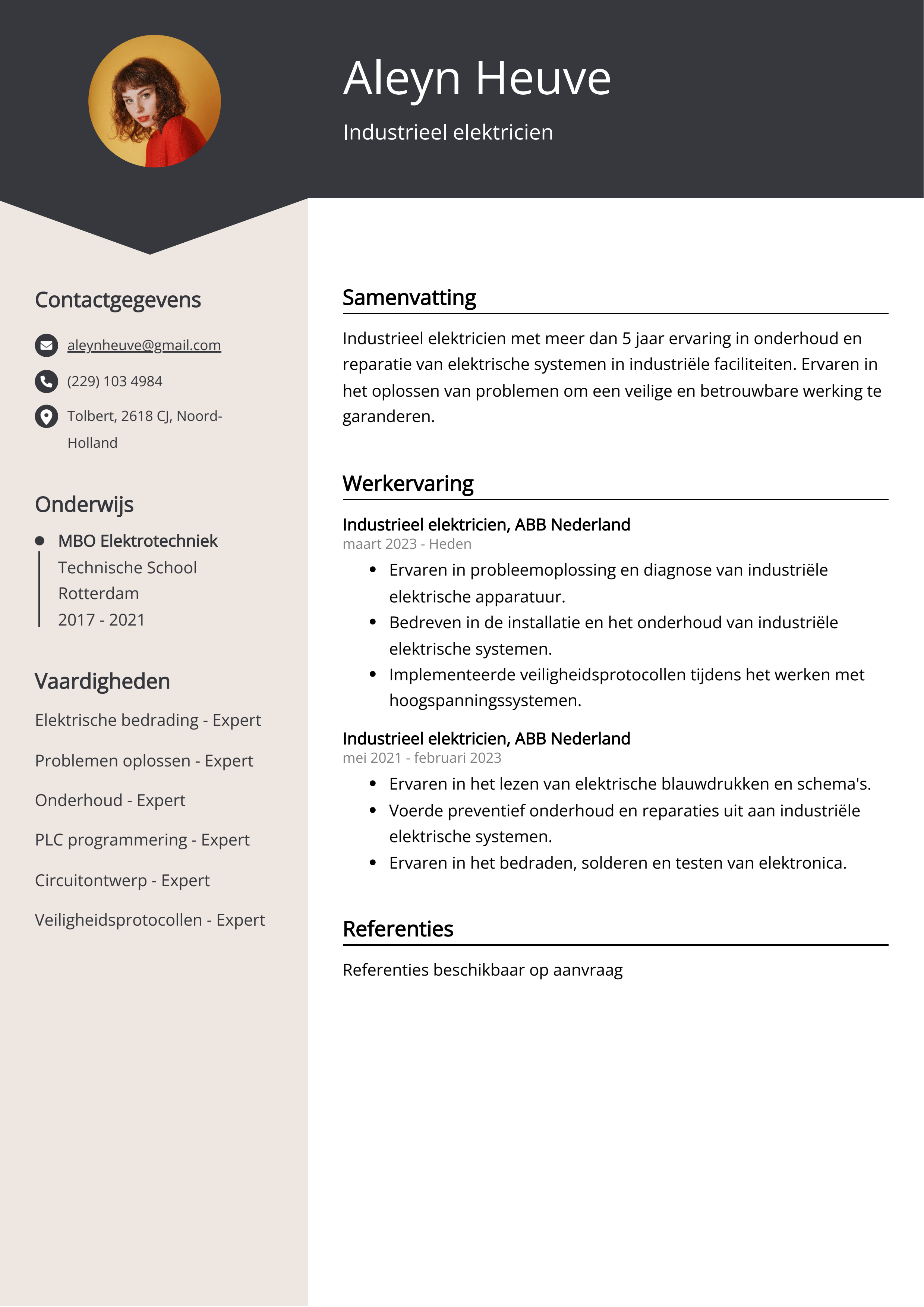 Industrieel elektricien CV Voorbeeld