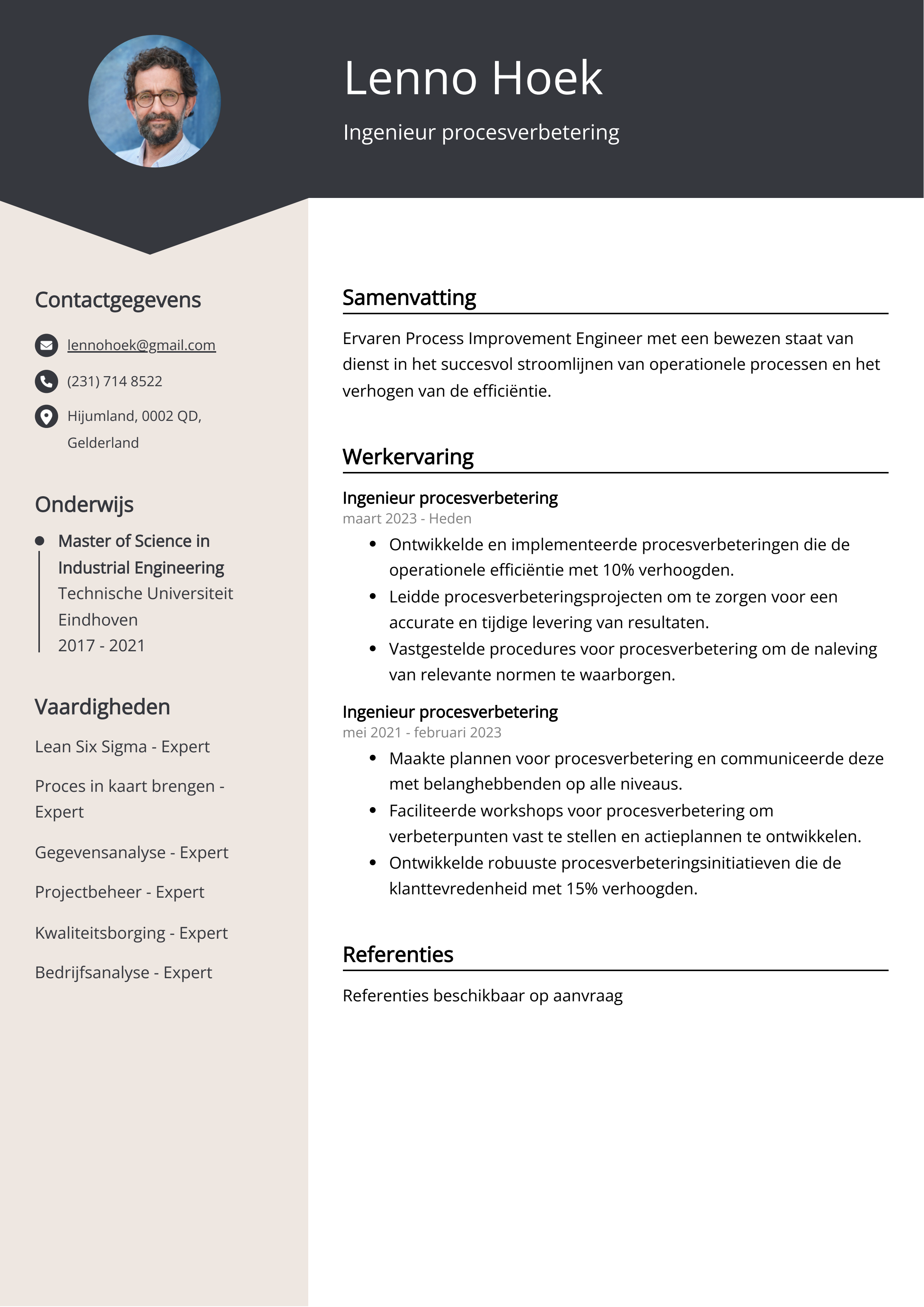 Ingenieur procesverbetering CV Voorbeeld