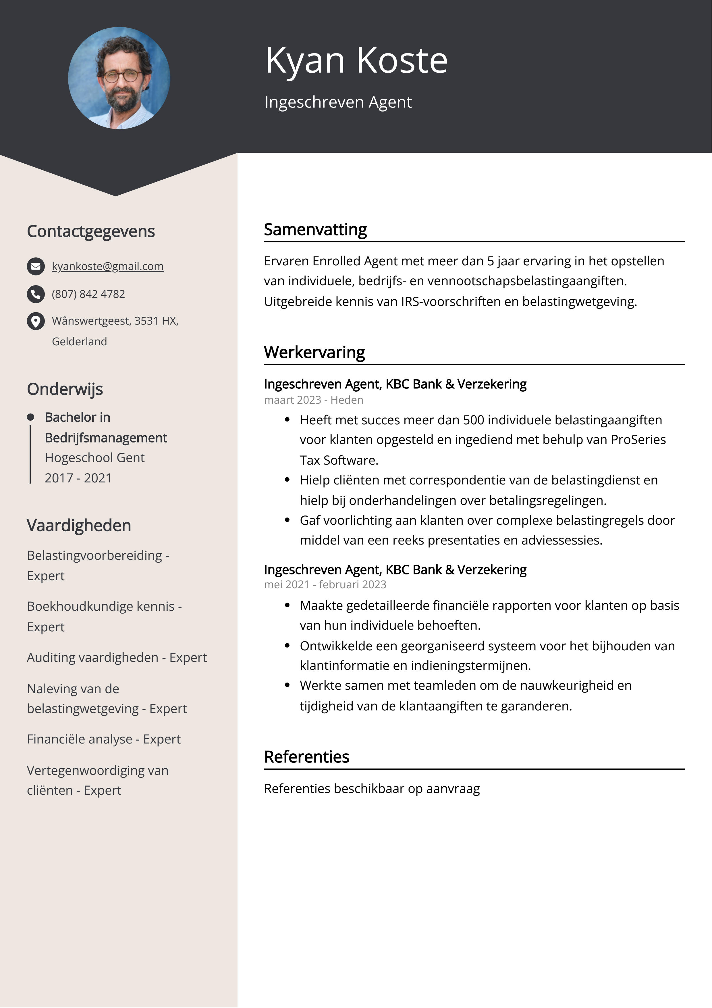 Ingeschreven Agent CV Voorbeeld