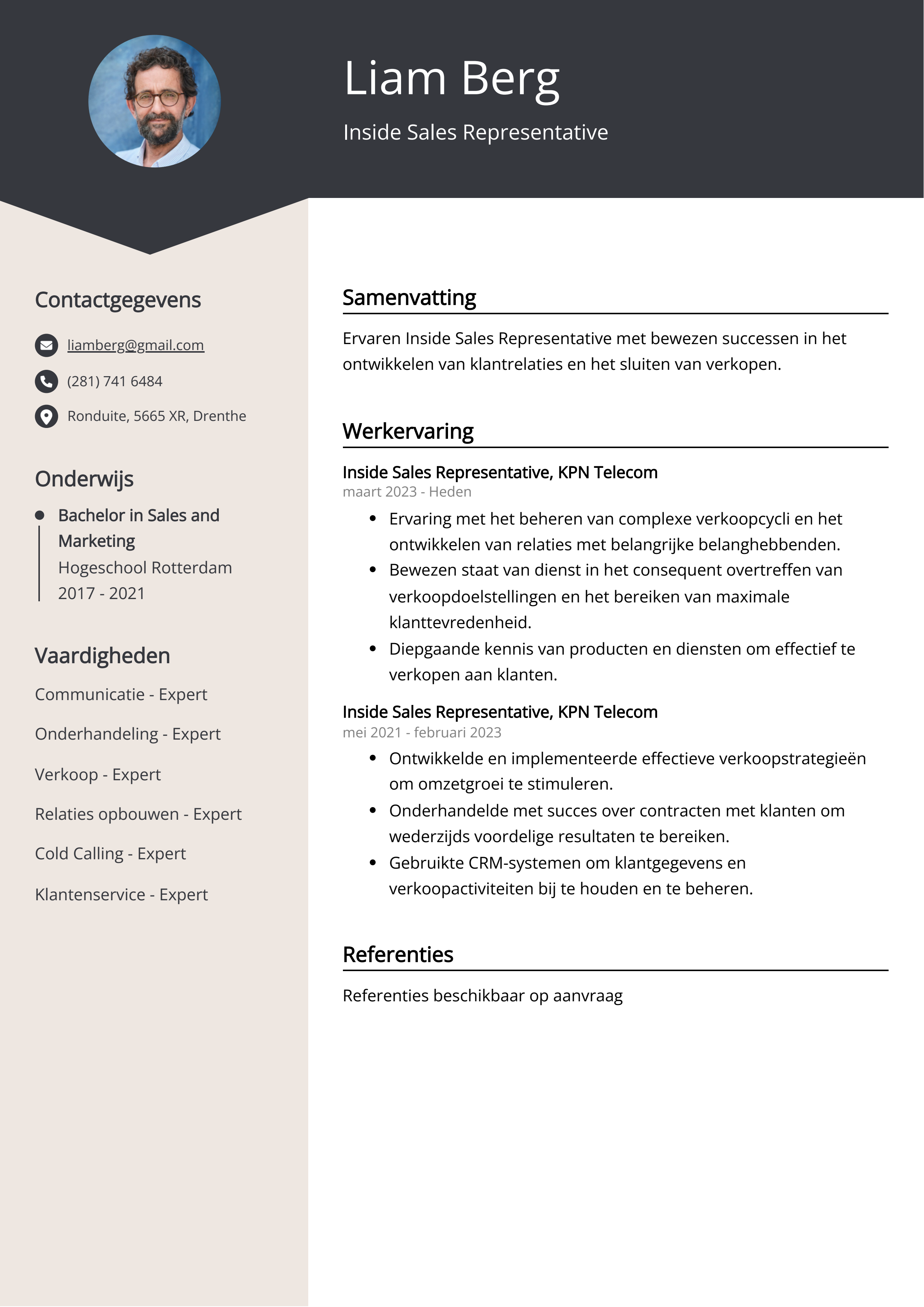 Inside Sales Representative CV Voorbeeld