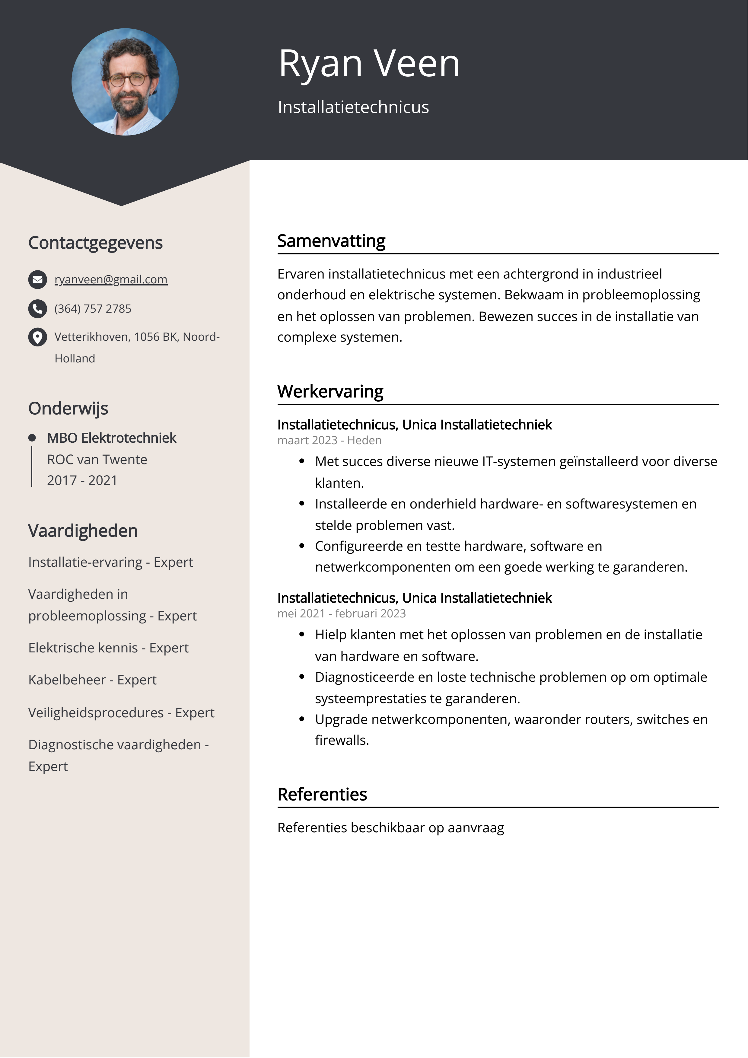 Installatietechnicus CV Voorbeeld