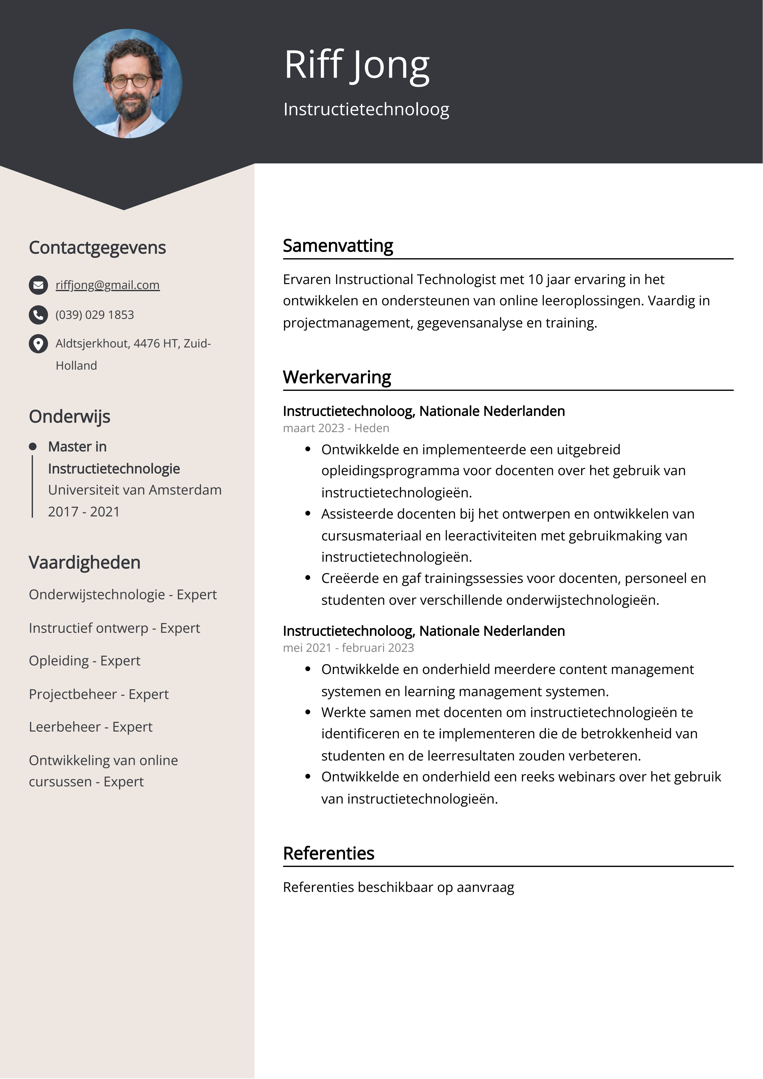 Instructietechnoloog CV Voorbeeld